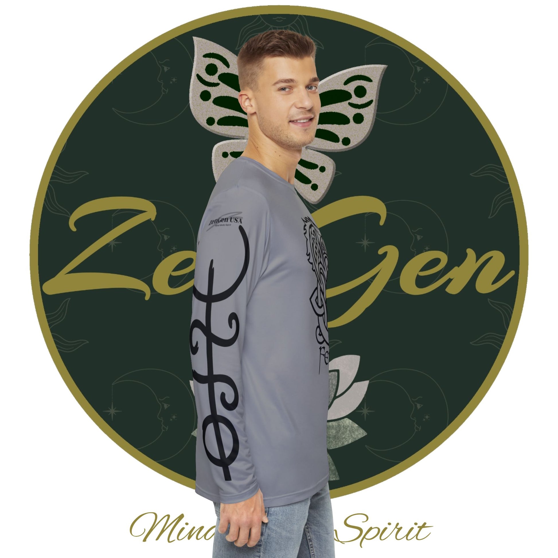 Celtic Fenrir Tribal Tattoo - Grey Men's Long Sleeve Shirt - ZenGen USA - ZenGen USA