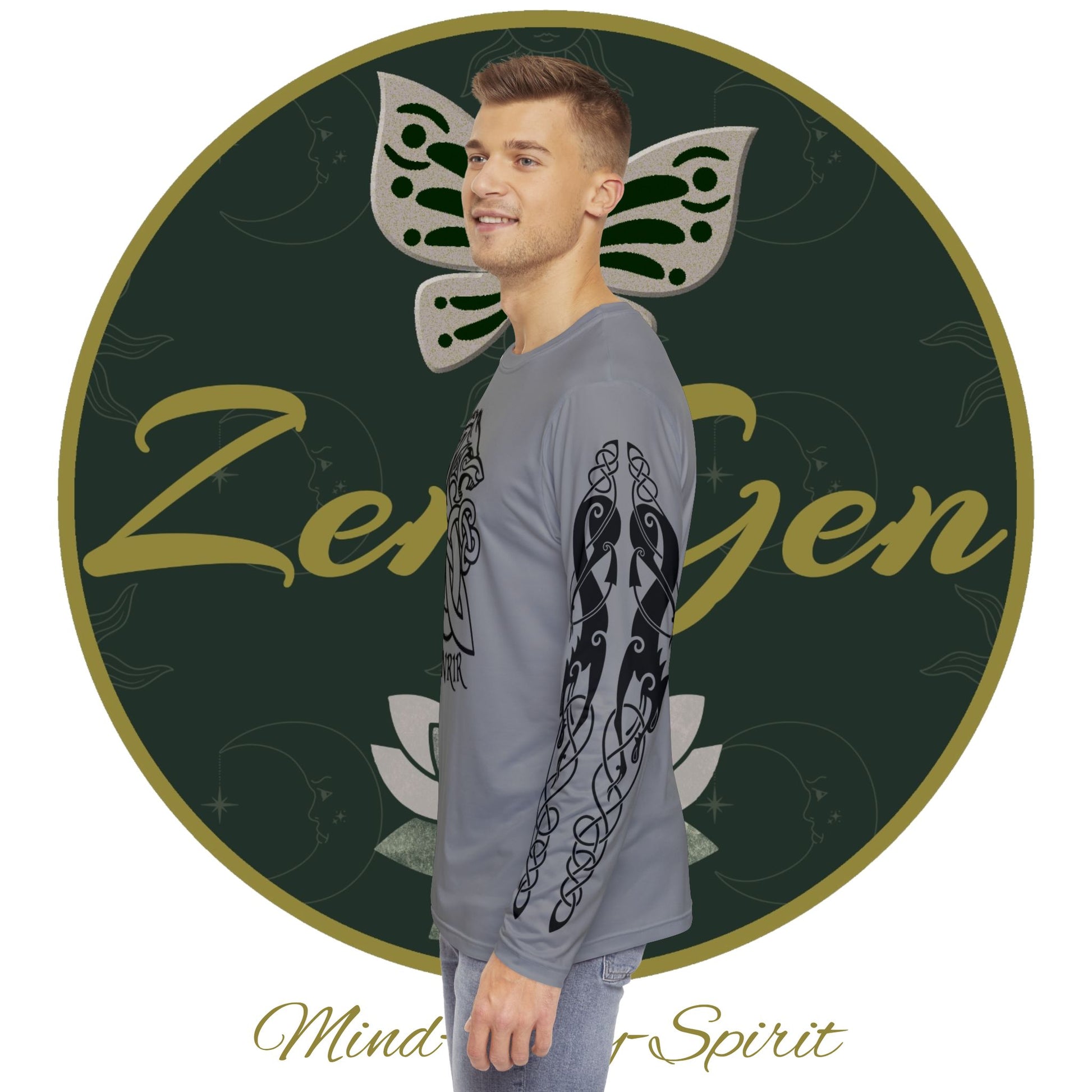Celtic Fenrir Tribal Tattoo - Grey Men's Long Sleeve Shirt - ZenGen USA - ZenGen USA