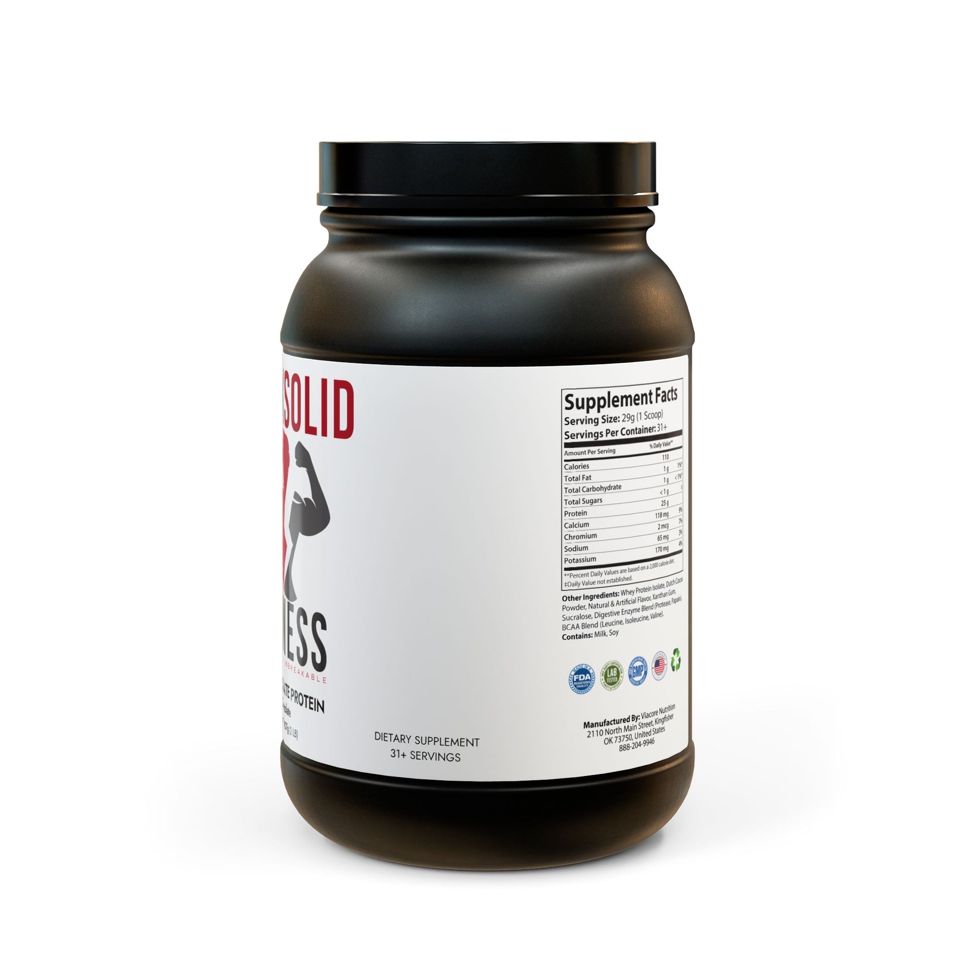 RockSolid Fitness ROCKSOLID UNBREAKABLE Whey Isolate Protein Supplement (32oz, 2lb) | 25g Protein Per Serving | Chocolate Flavor - ZenGen USA