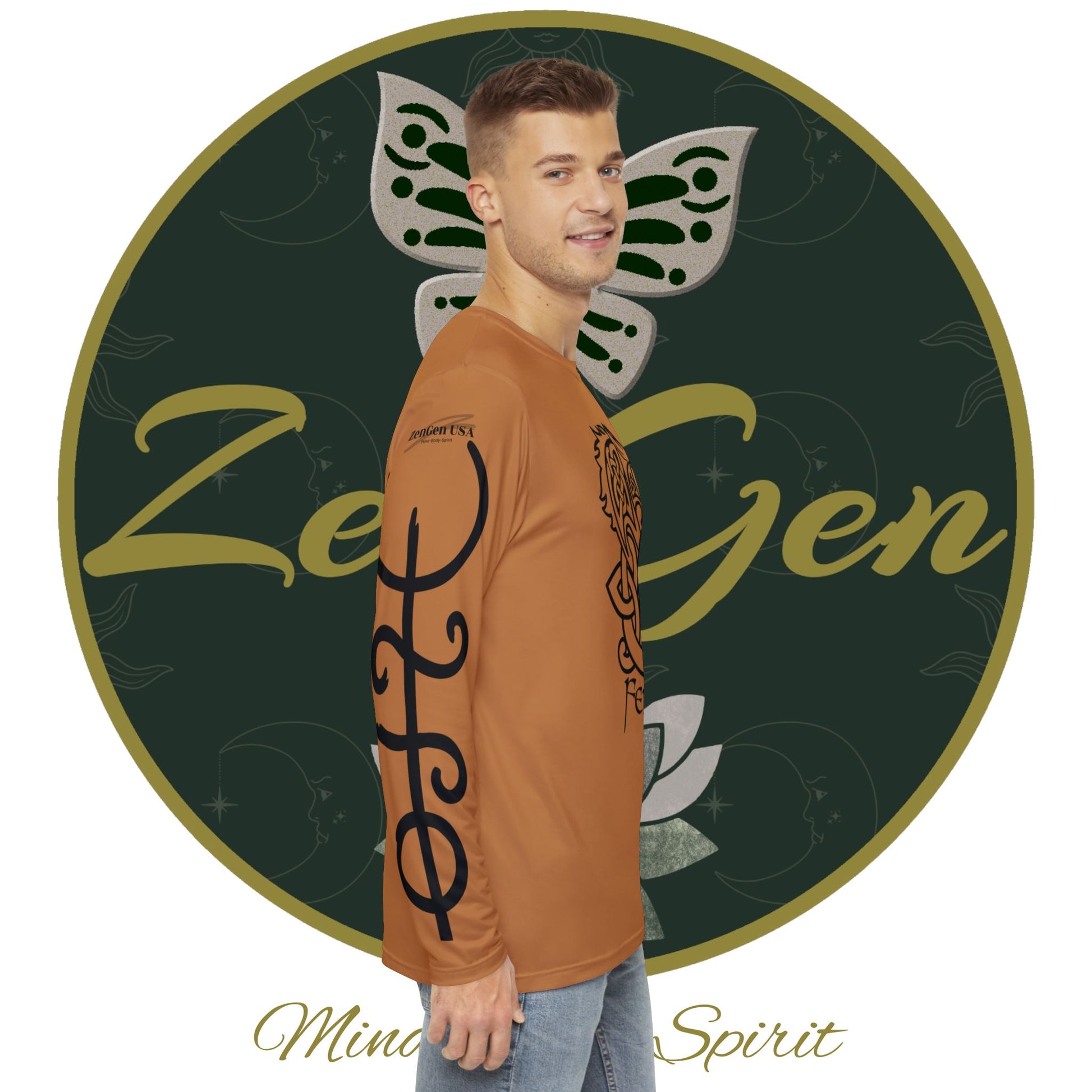 Celtic Fenrir Tribal Tattoo - Brown Men's Long Sleeve Shirt - ZenGen USA - ZenGen USA