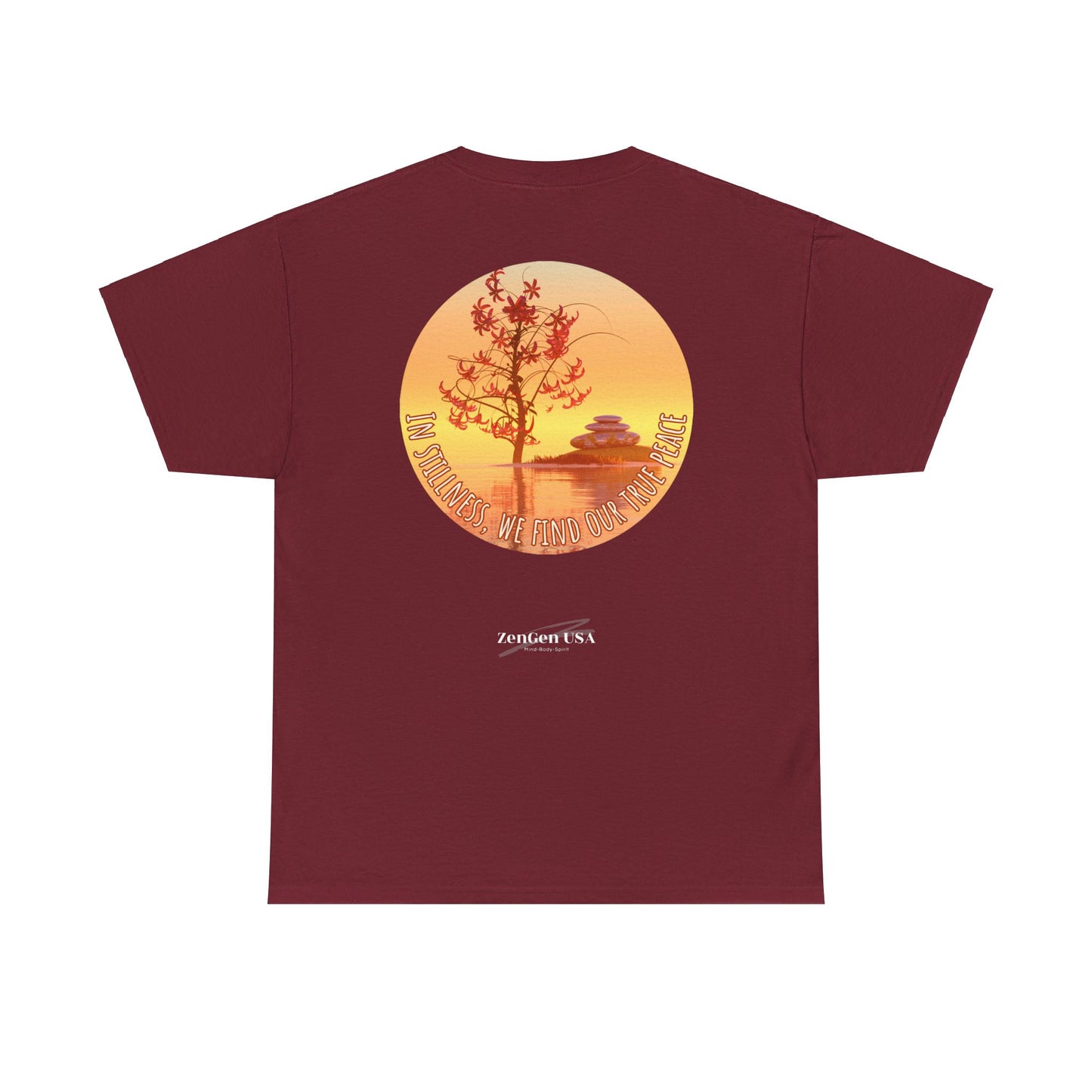 Find True Peace: Unisex Heavy Cotton Zen Bonsai & Cairns Graphic Tee - ZenGen USA