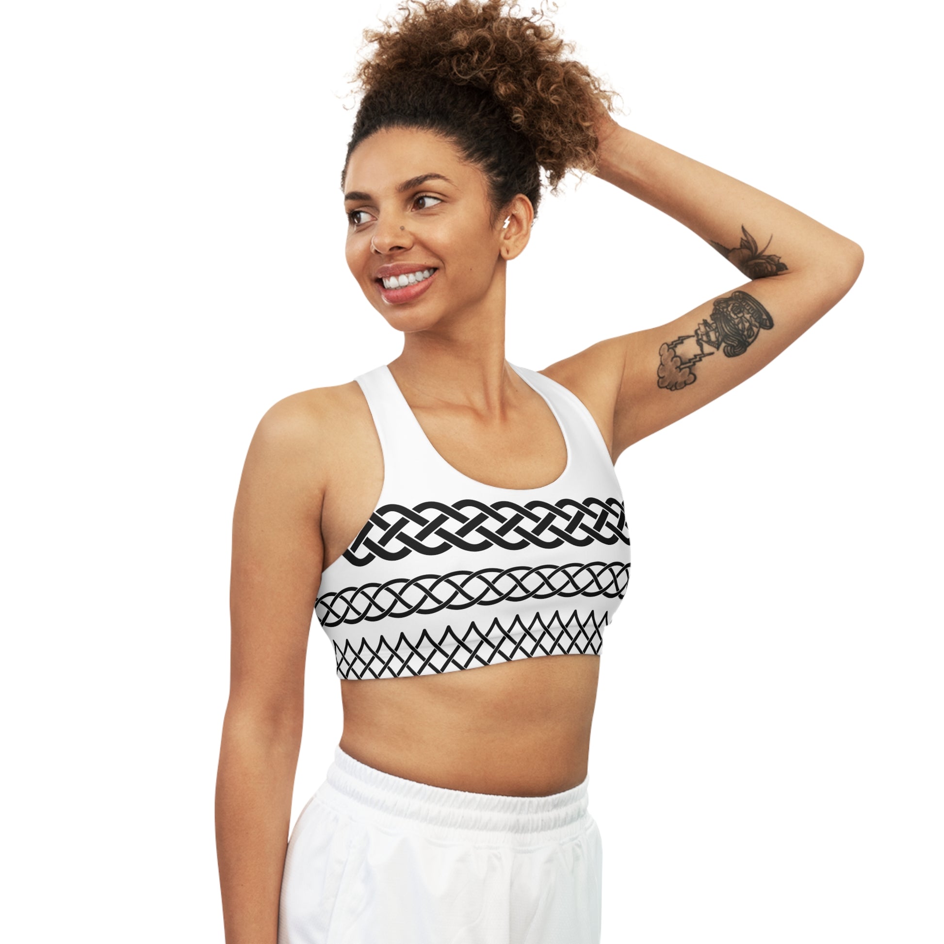Celtic Tribal Tattoo - White Sports Bra - ZenGen USA ROCK SOLID - ZenGen USA