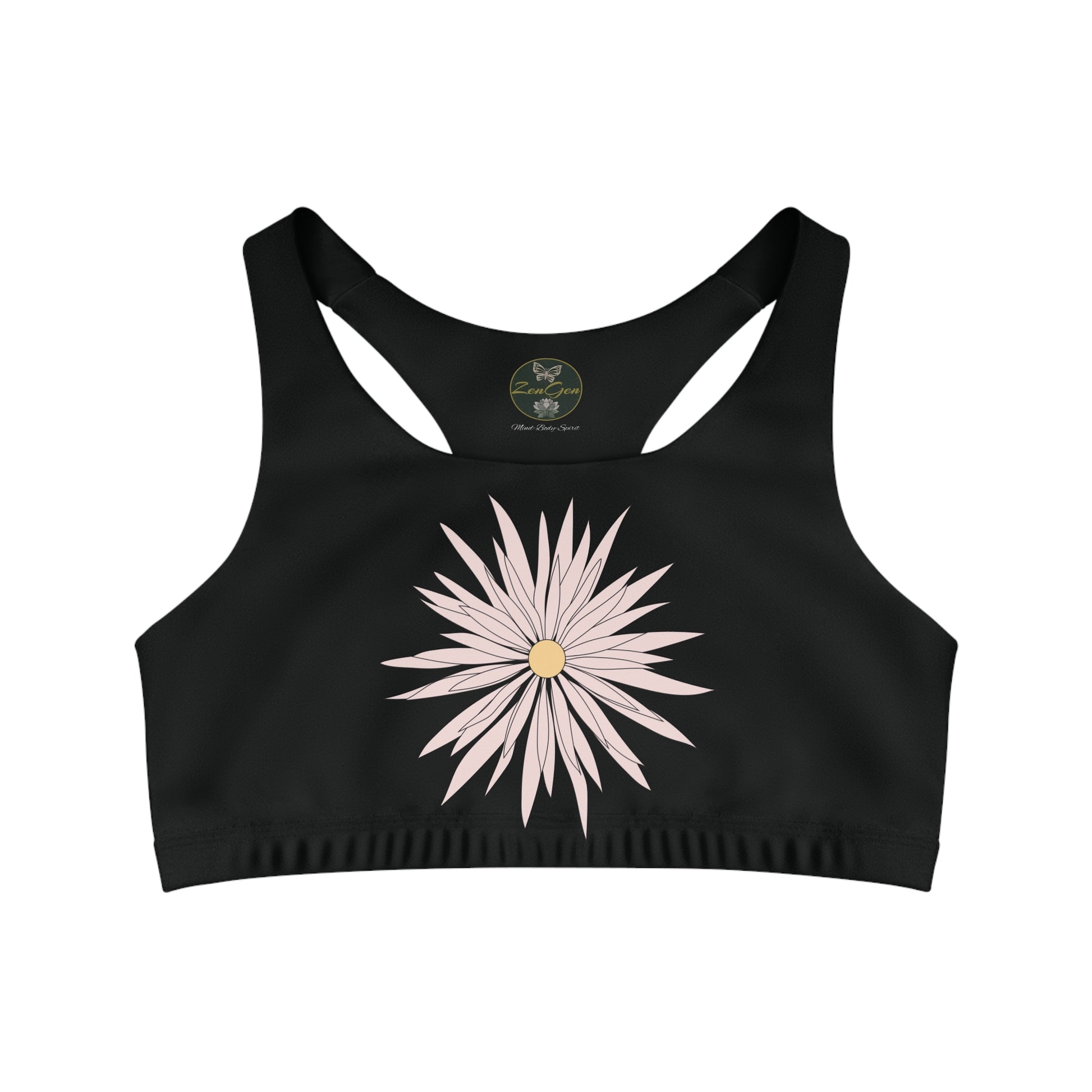Seamless Sports Bra Black - ROCK SOLID Blazing Flower - ZenGen USA - ZenGen USA