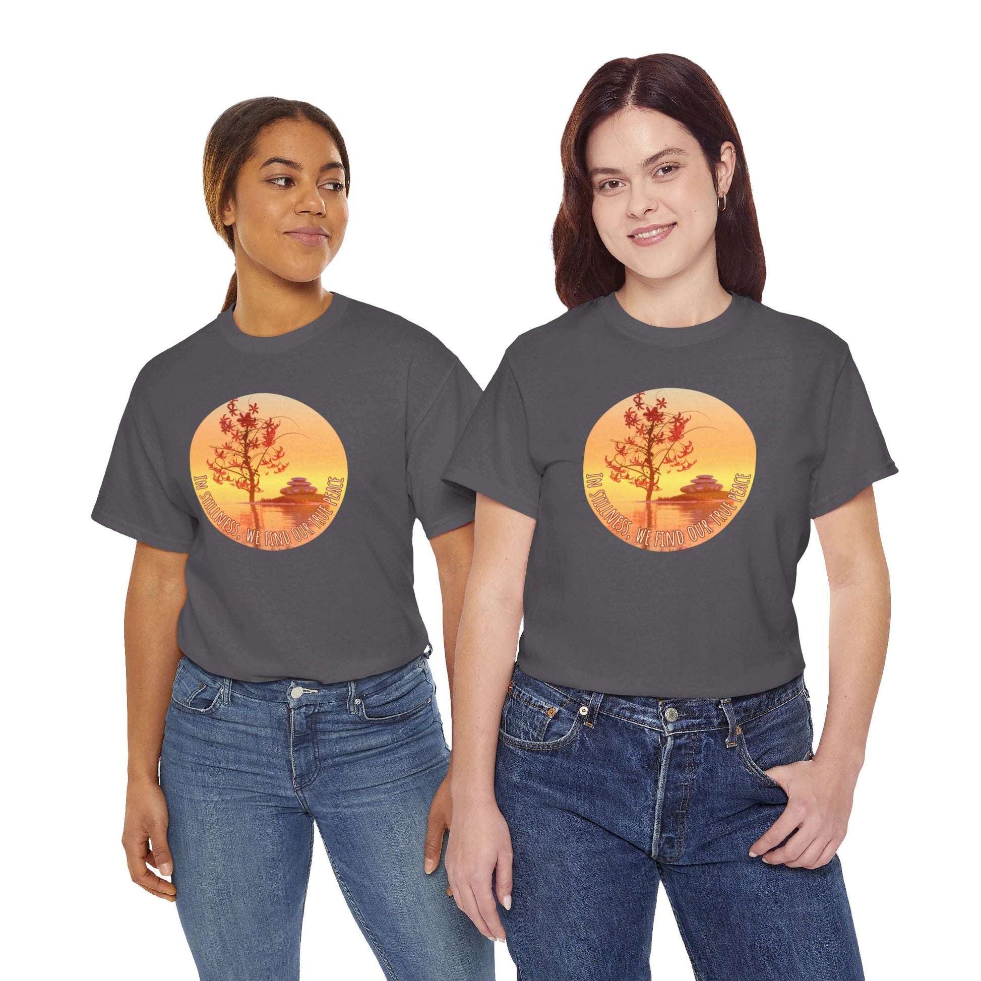 Find True Peace: Unisex Heavy Cotton Zen Bonsai & Cairns Graphic Tee - ZenGen USA