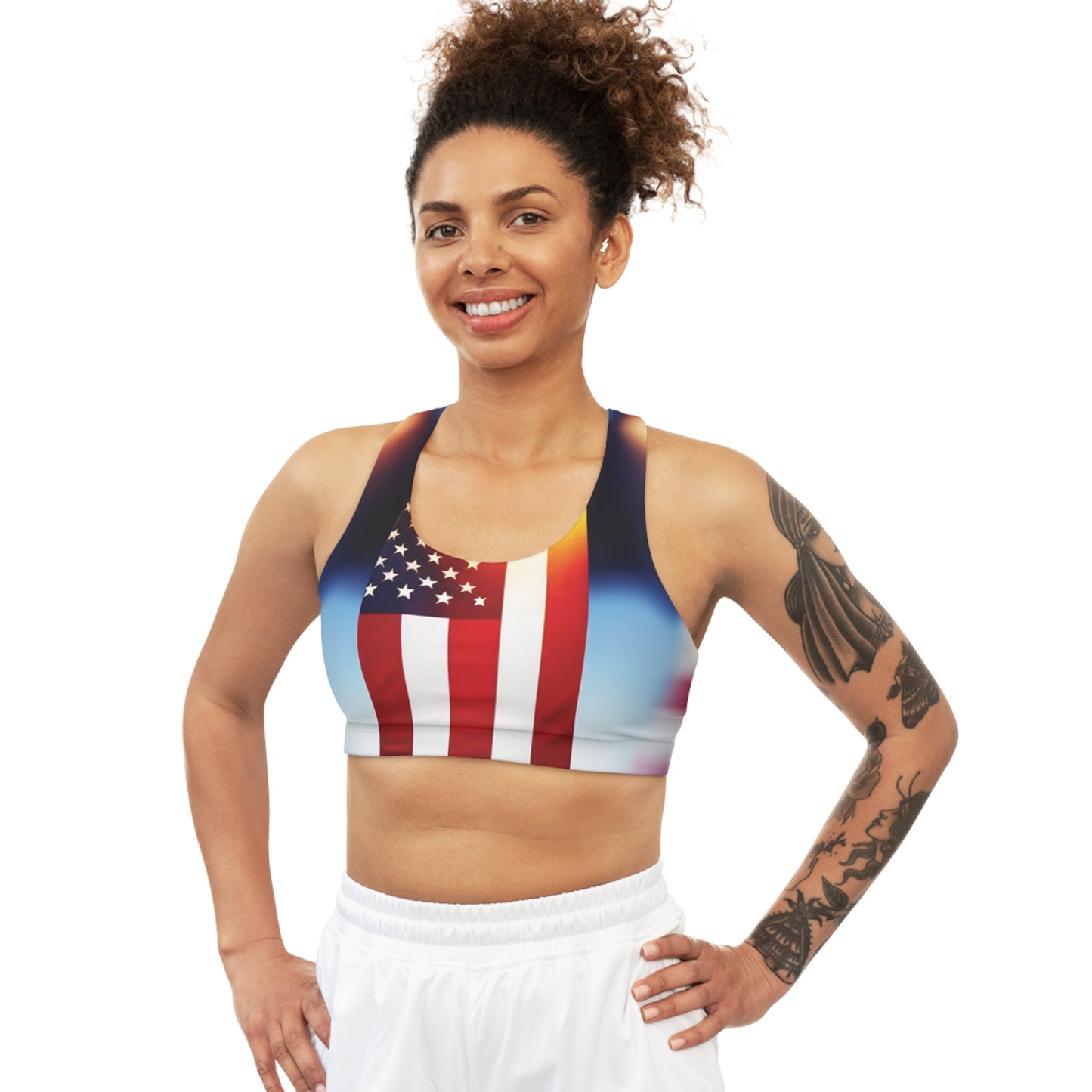 ZenGen Nation ROCK SOLID - Seamless Sports Bra (AOP) - Stars & Stripes - ZenGen USA