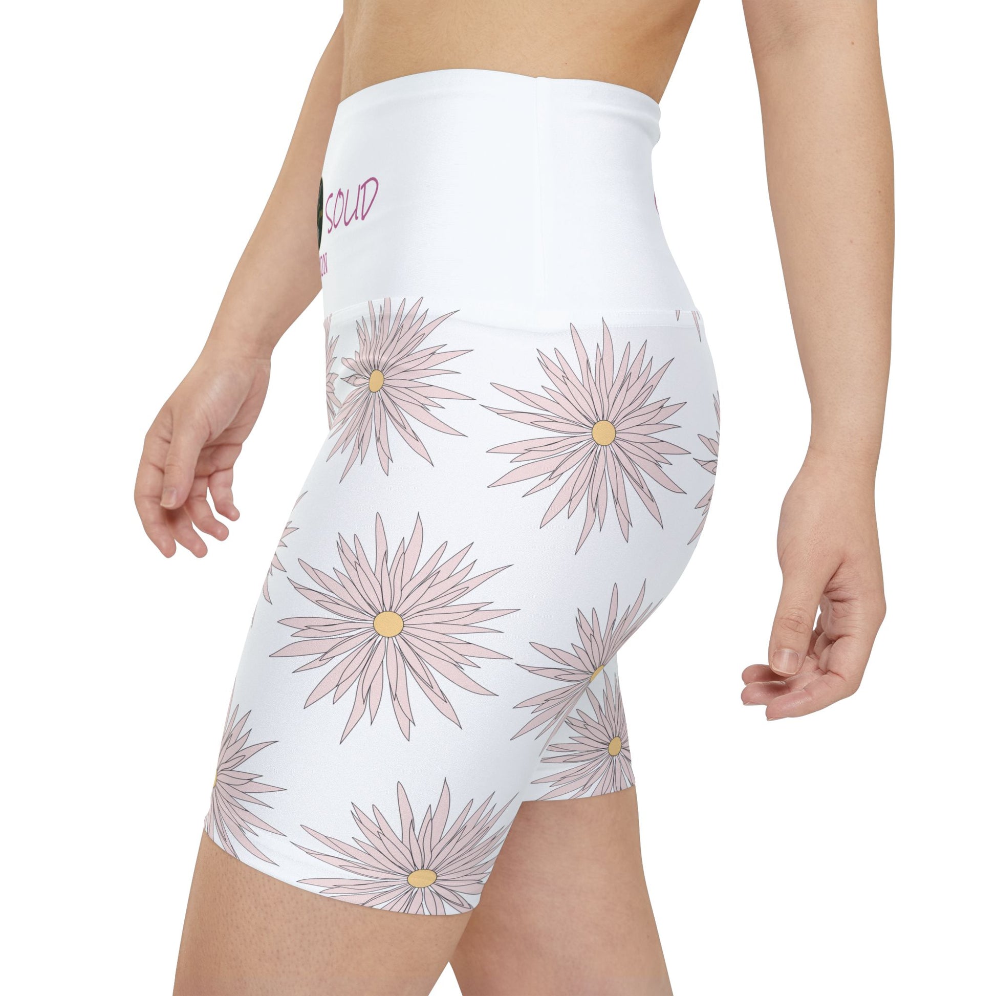 Women's Workout Shorts  - White - ROCK SOLID Blazing Flower - ZenGen USA - ZenGen USA