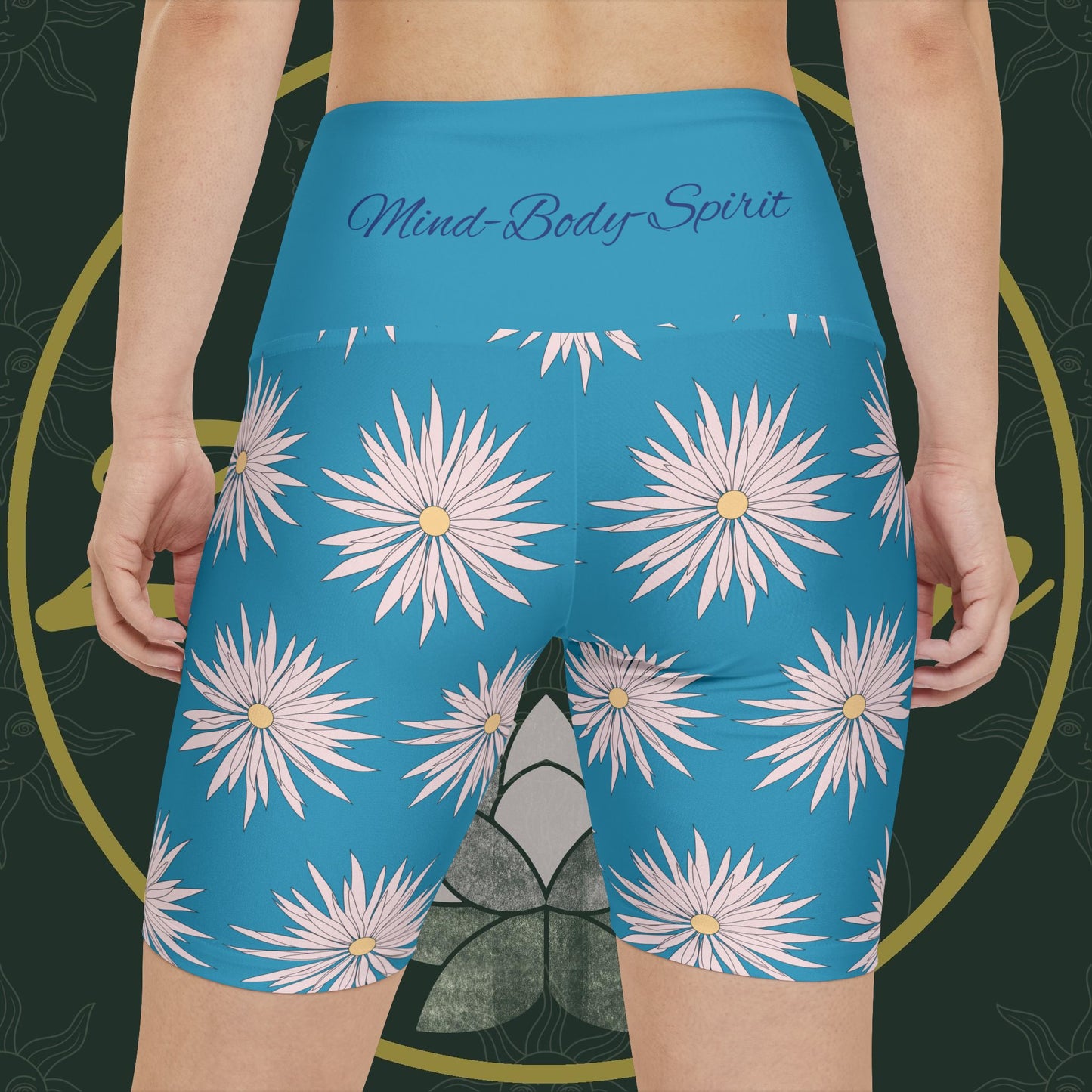 Women's Workout Shorts  - Turquoise - ROCK SOLID Blazing Flower - ZenGen USA - ZenGen USA