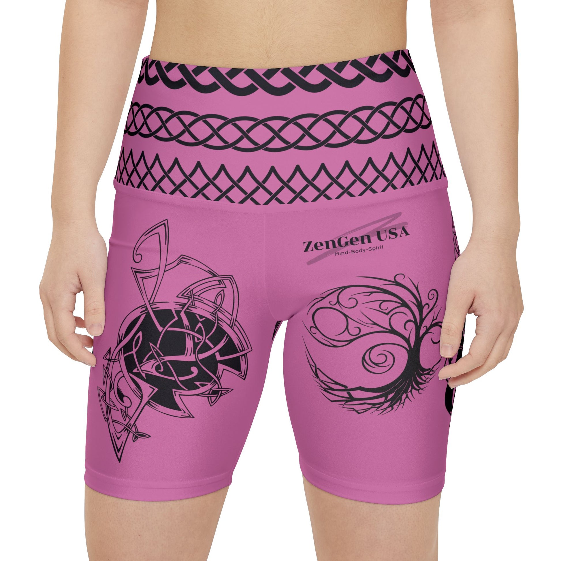 Celtic Tribal Tattoo - Pink Women's Workout Shorts - ZenGen USA ROCK SOLID - ZenGen USA