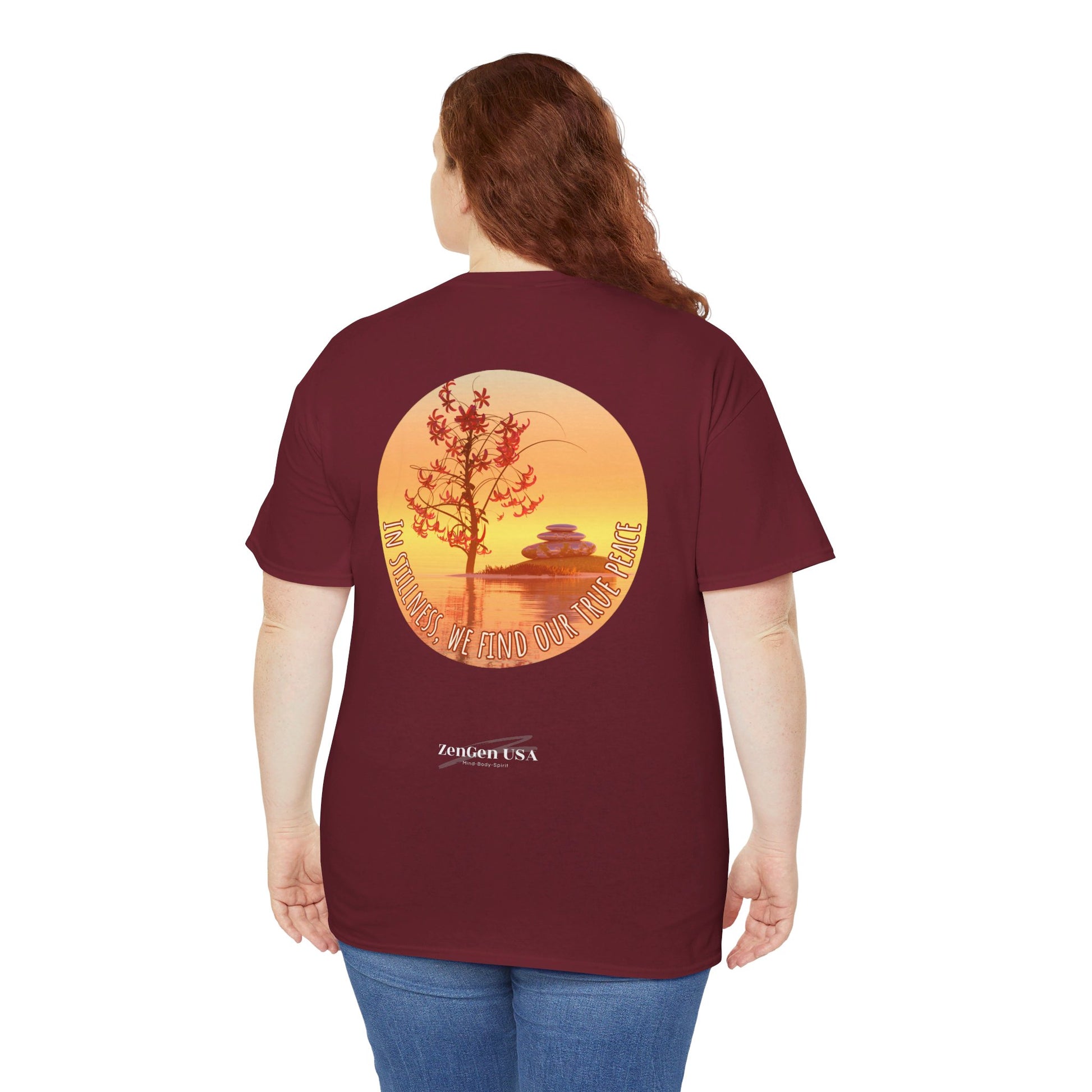 Find True Peace: Unisex Heavy Cotton Zen Bonsai & Cairns Graphic Tee - ZenGen USA
