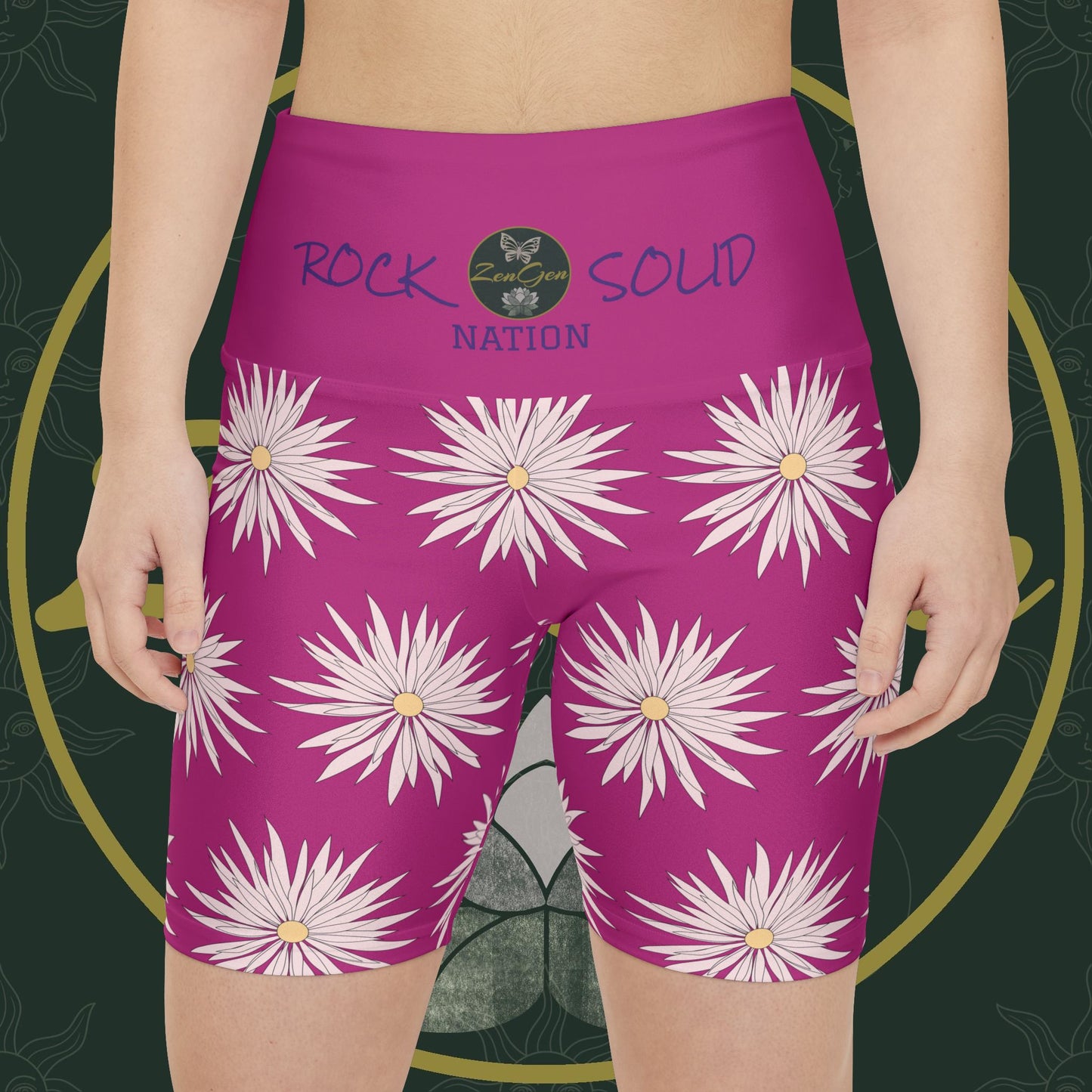 Women's Workout Shorts  - Pink - ROCK SOLID Blazing Flower - ZenGen USA - ZenGen USA
