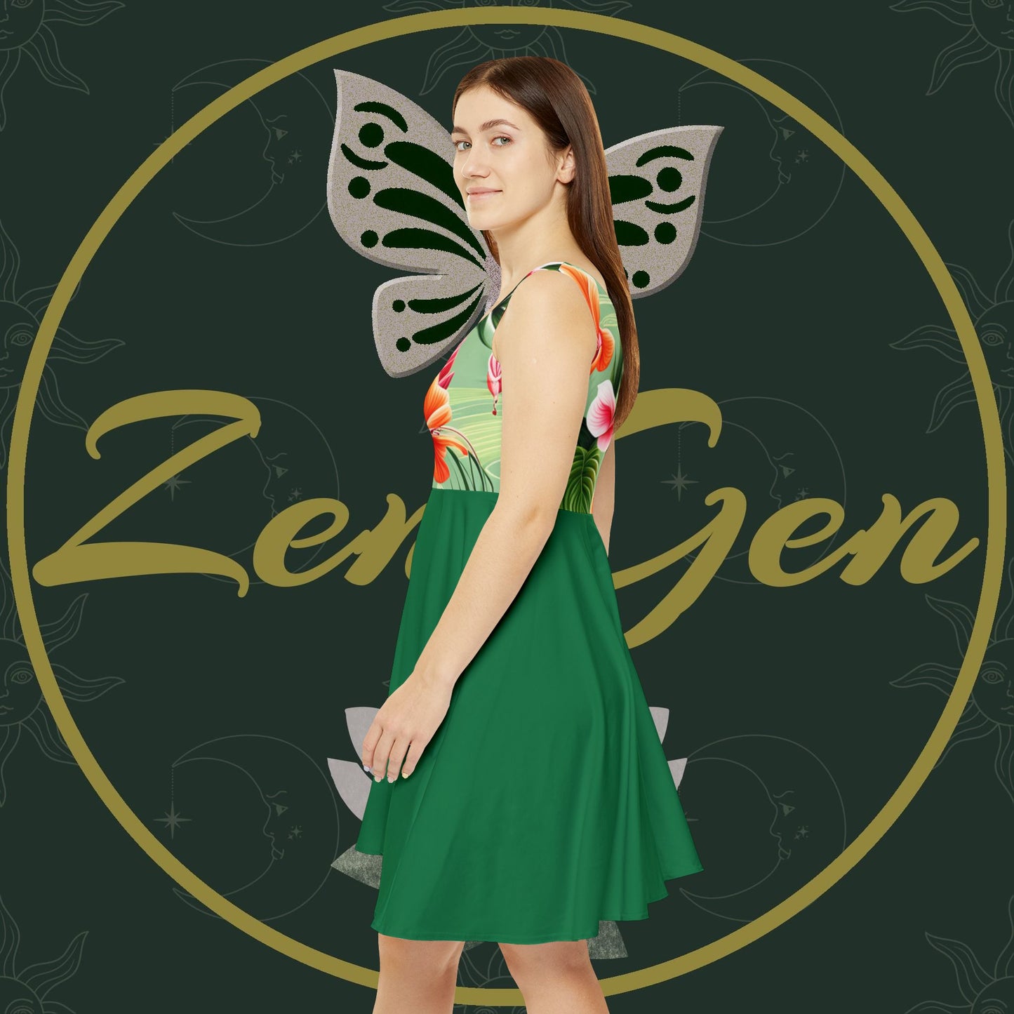 Women's Floral Skater Dress (AOP) - ZenGen USA - Green - ZenGen USA