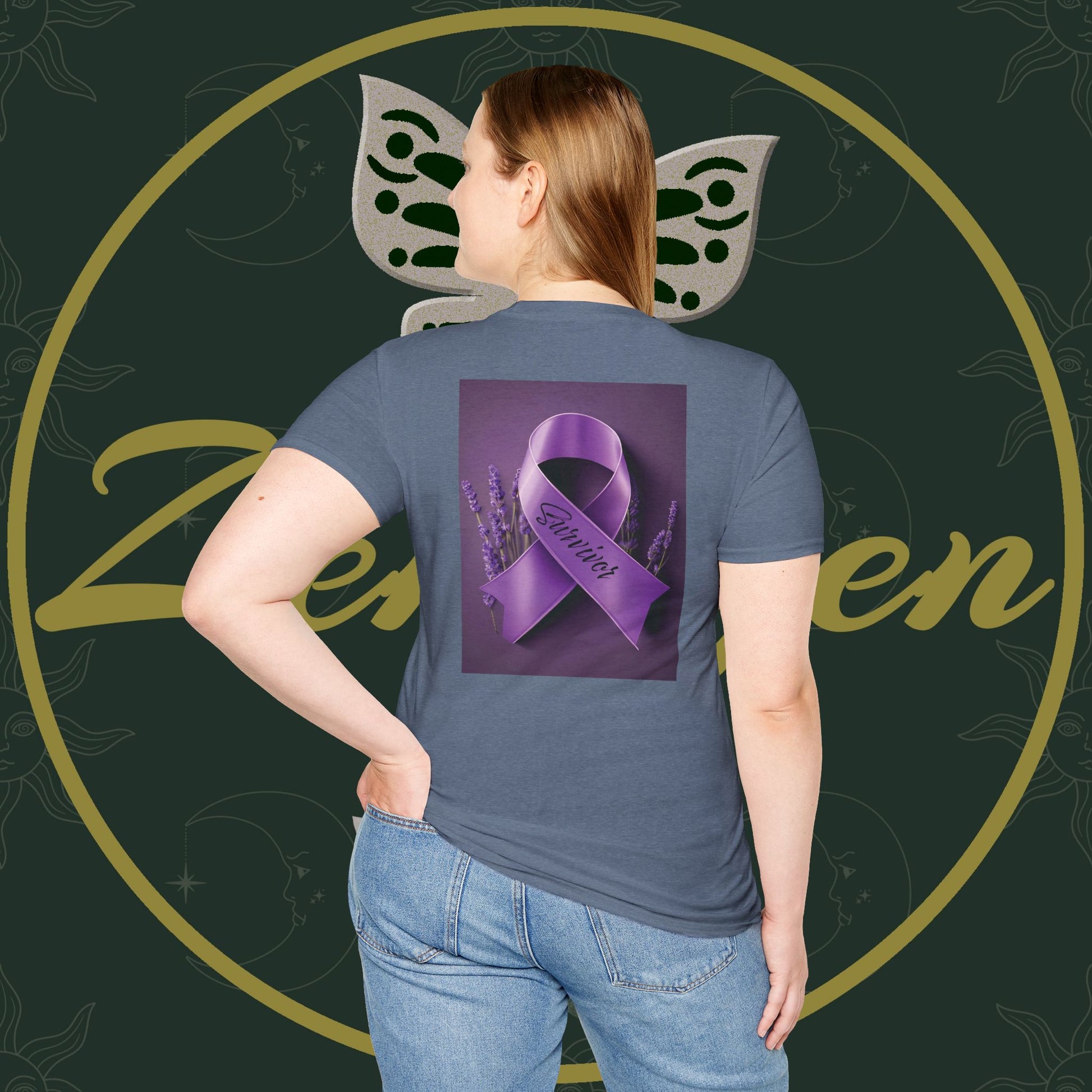 SURVIVOR Lavender Ribbon - Unisex Softstyle T-Shirt - Cancer Awareness all Forms - ZenGen USA