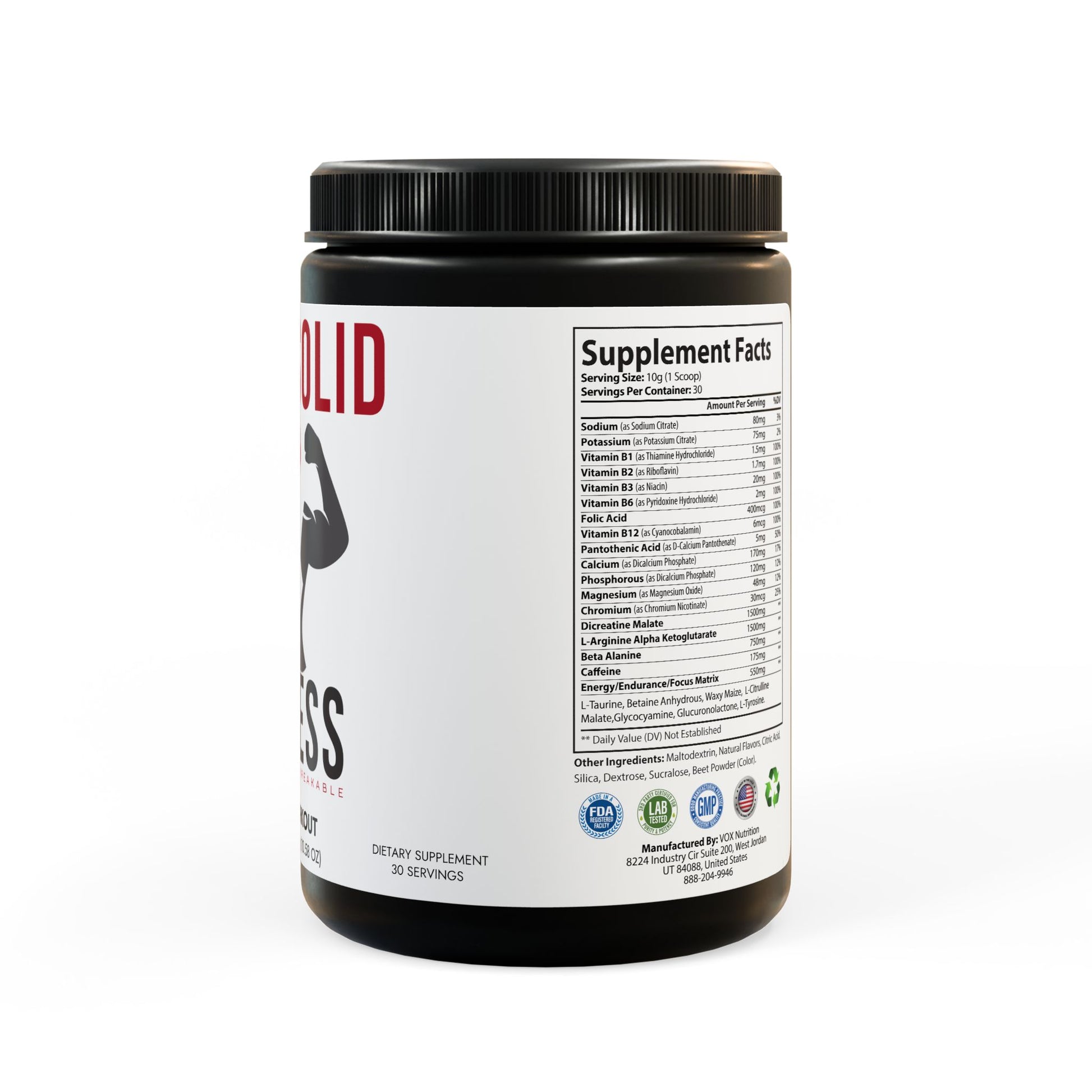 RockSolid Fitness Pre-Workout Supplement - Watermelon Flavored (300g, 10.58oz) - ZenGen USA