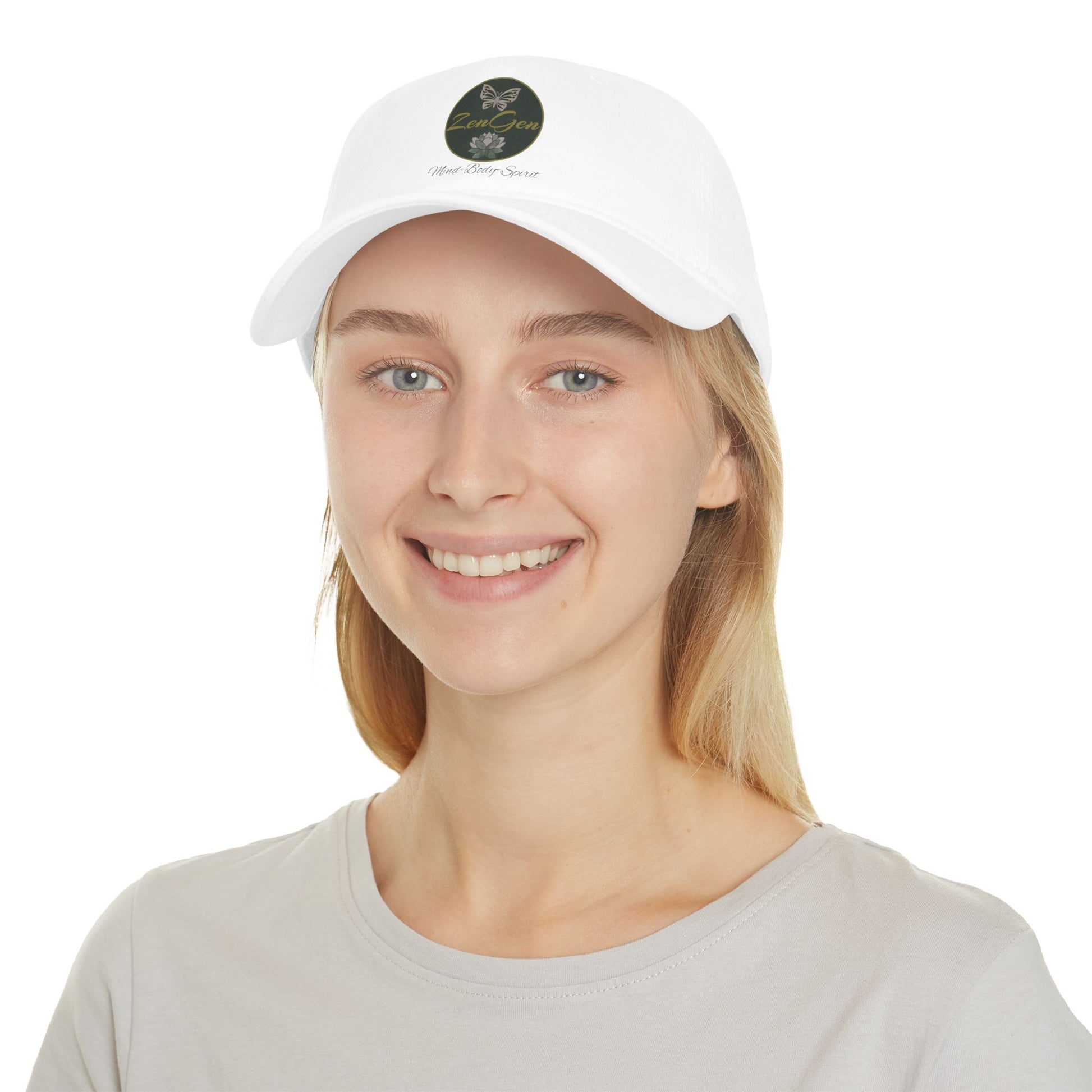 ZenGen Logo Wear - Unisex Low Profile Baseball Cap - White or Khaki - One Size Fits All - ZenGen USA