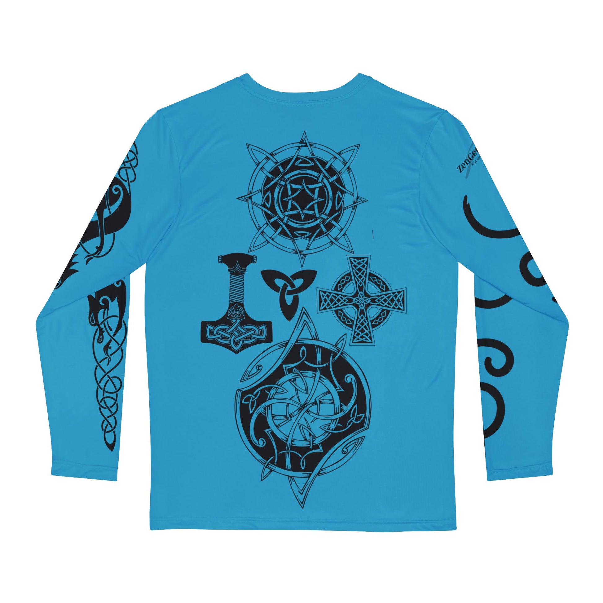 Celtic Fenrir Tribal Tattoo - Turquoise Men's Long Sleeve Shirt - ZenGen USA - ZenGen USA