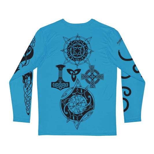 Celtic Fenrir Tribal Tattoo - Turquoise Men's Long Sleeve Shirt - ZenGen USA - ZenGen USA