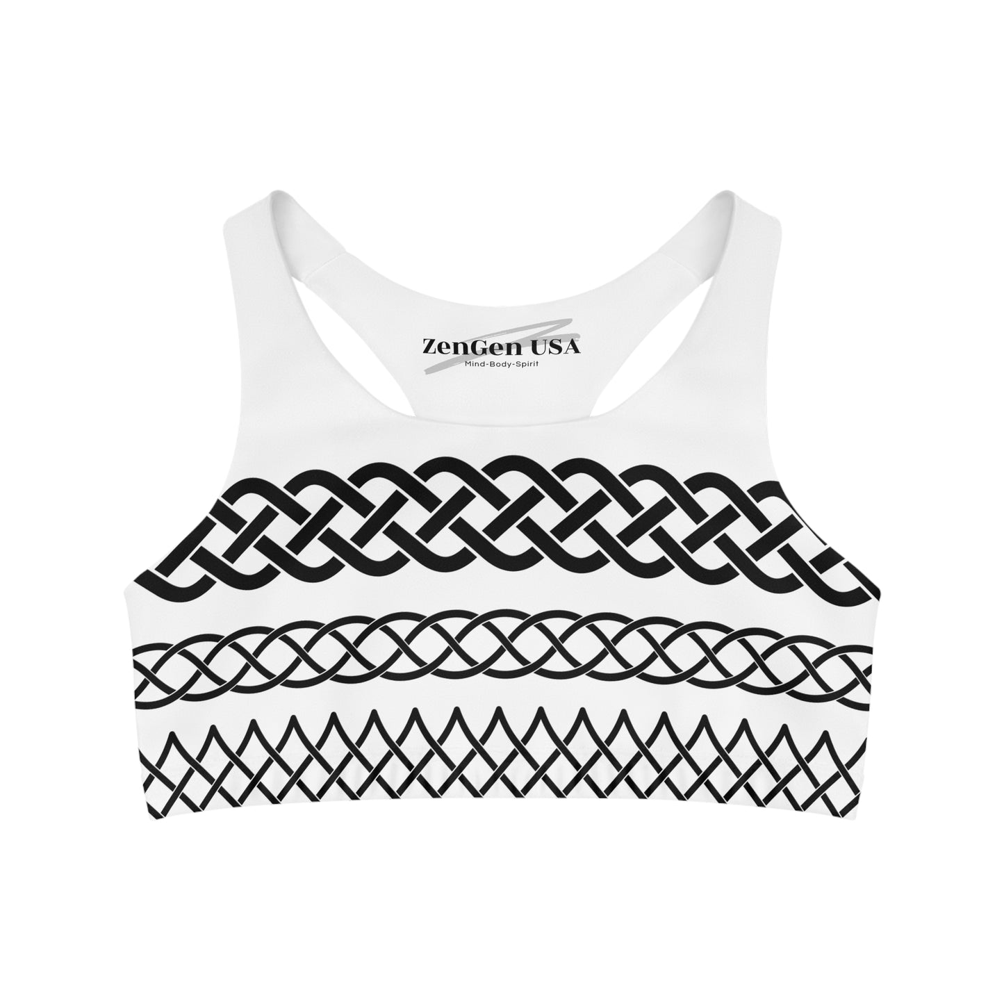 Celtic Tribal Tattoo - White Sports Bra - ZenGen USA ROCK SOLID - ZenGen USA