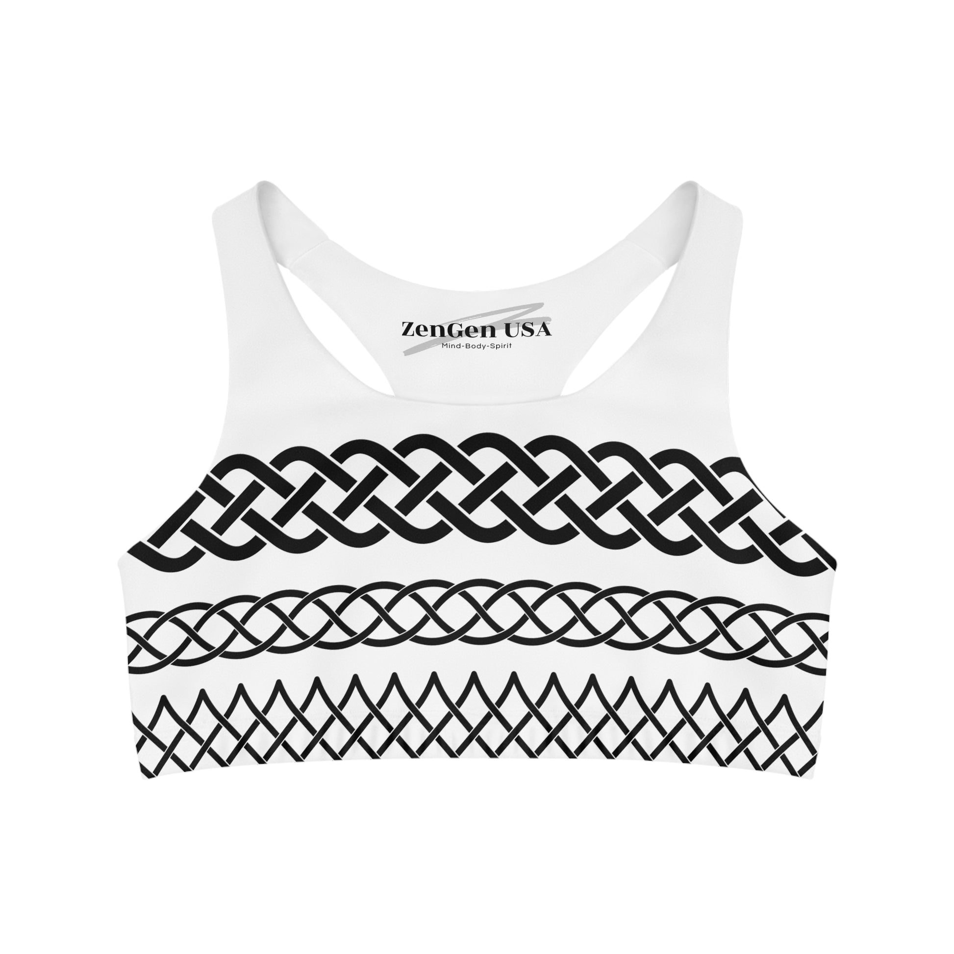 Celtic Tribal Tattoo - White Sports Bra - ZenGen USA ROCK SOLID - ZenGen USA
