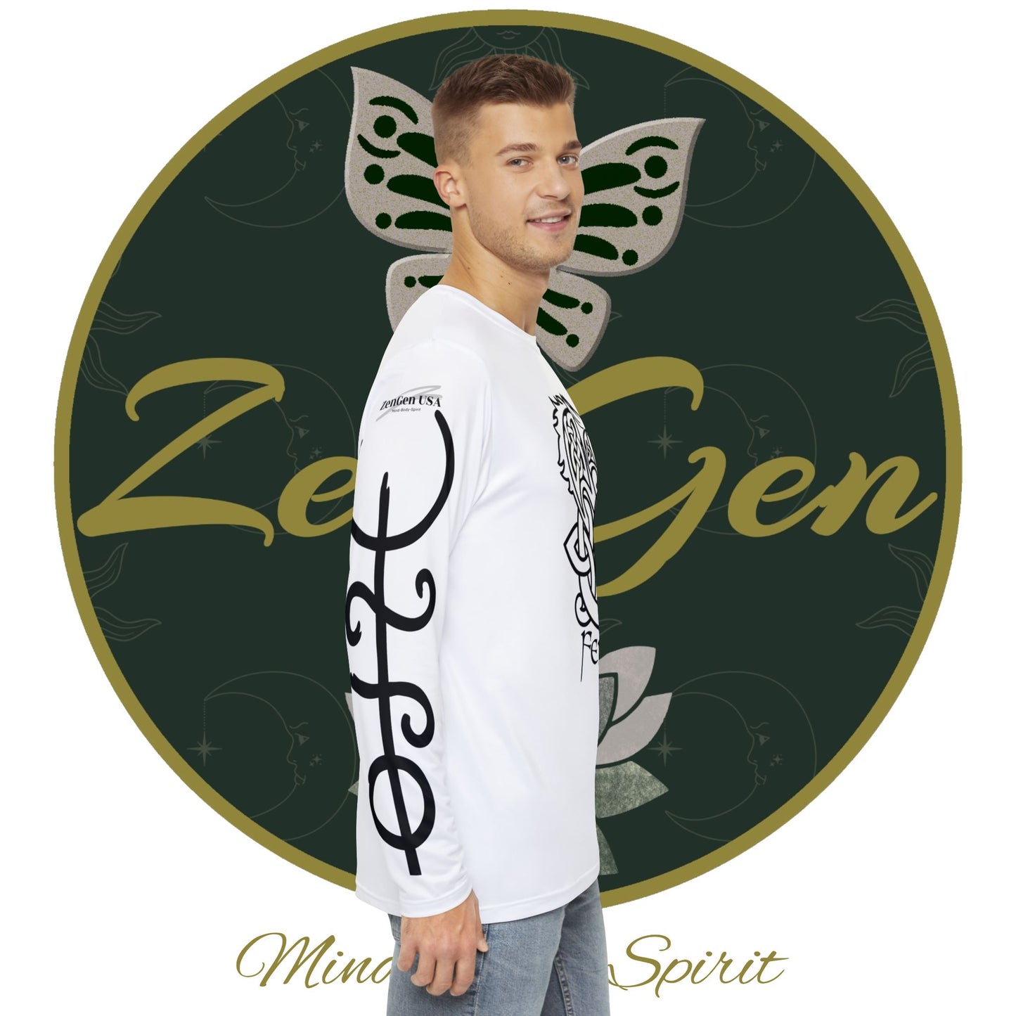 Celtic Fenrir Tribal Tattoo - White Men's Long Sleeve Shirt - ZenGen USA - ZenGen USA
