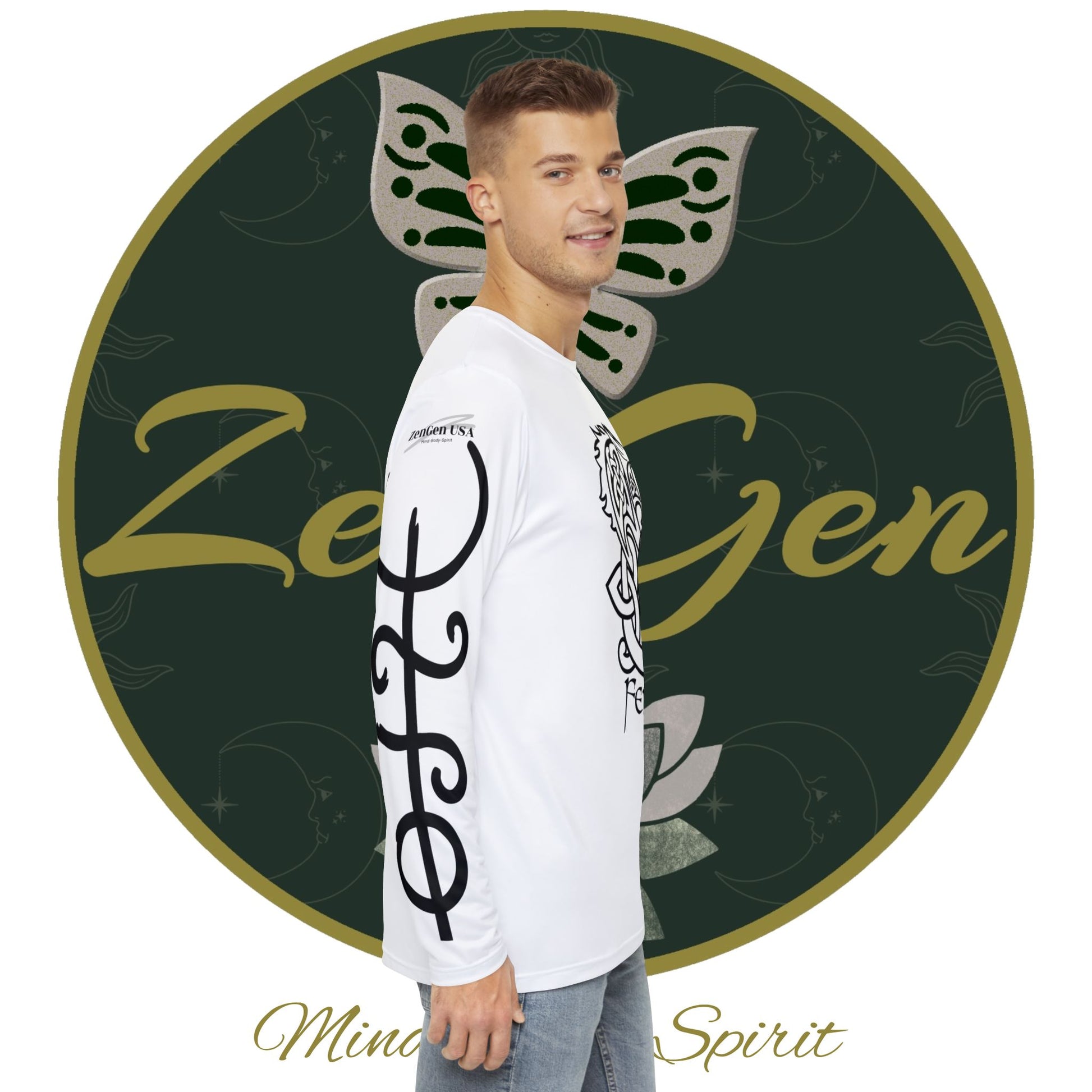Celtic Fenrir Tribal Tattoo - White Men's Long Sleeve Shirt - ZenGen USA - ZenGen USA