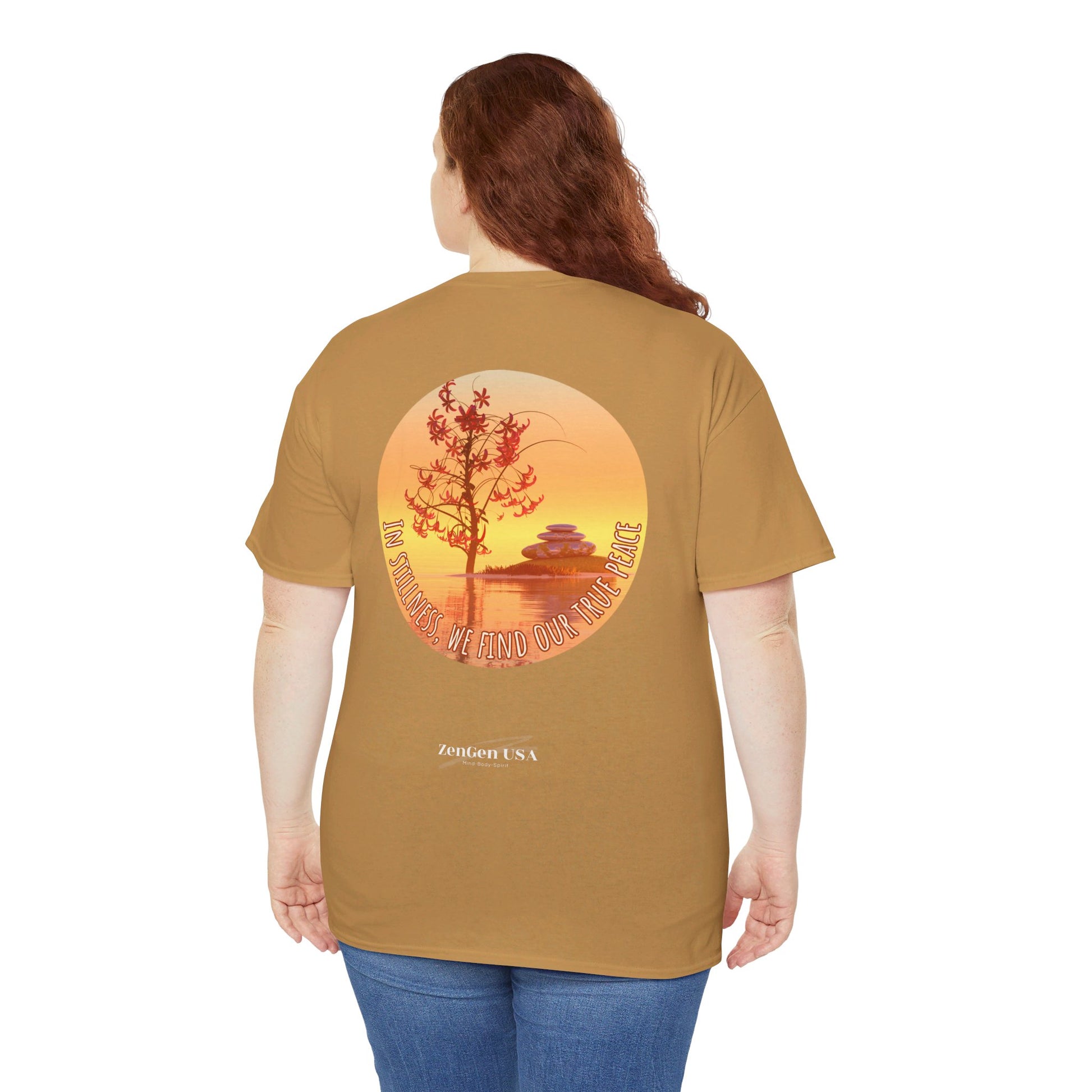 Find True Peace: Unisex Heavy Cotton Zen Bonsai & Cairns Graphic Tee - ZenGen USA