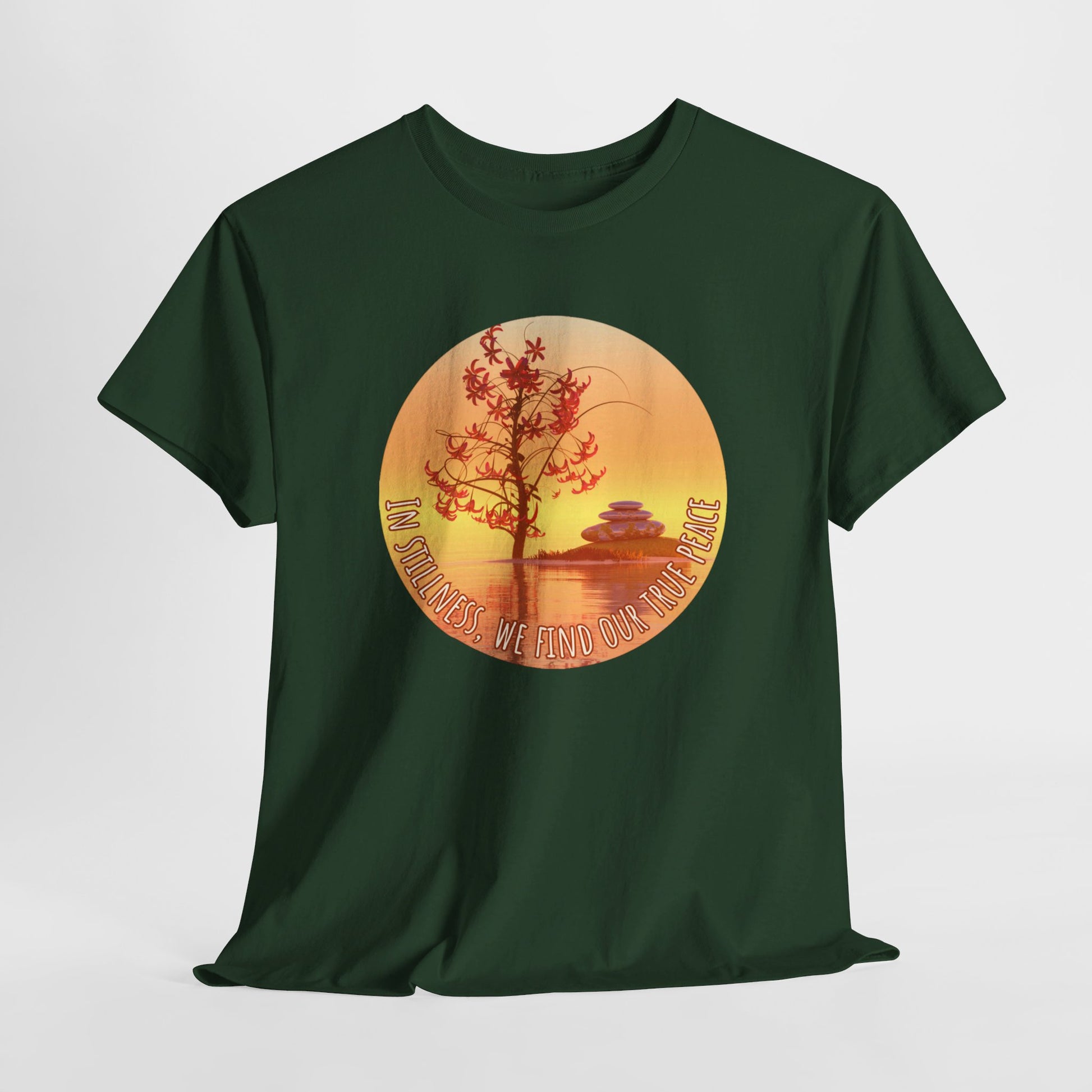 Find True Peace: Unisex Heavy Cotton Zen Bonsai & Cairns Graphic Tee - ZenGen USA