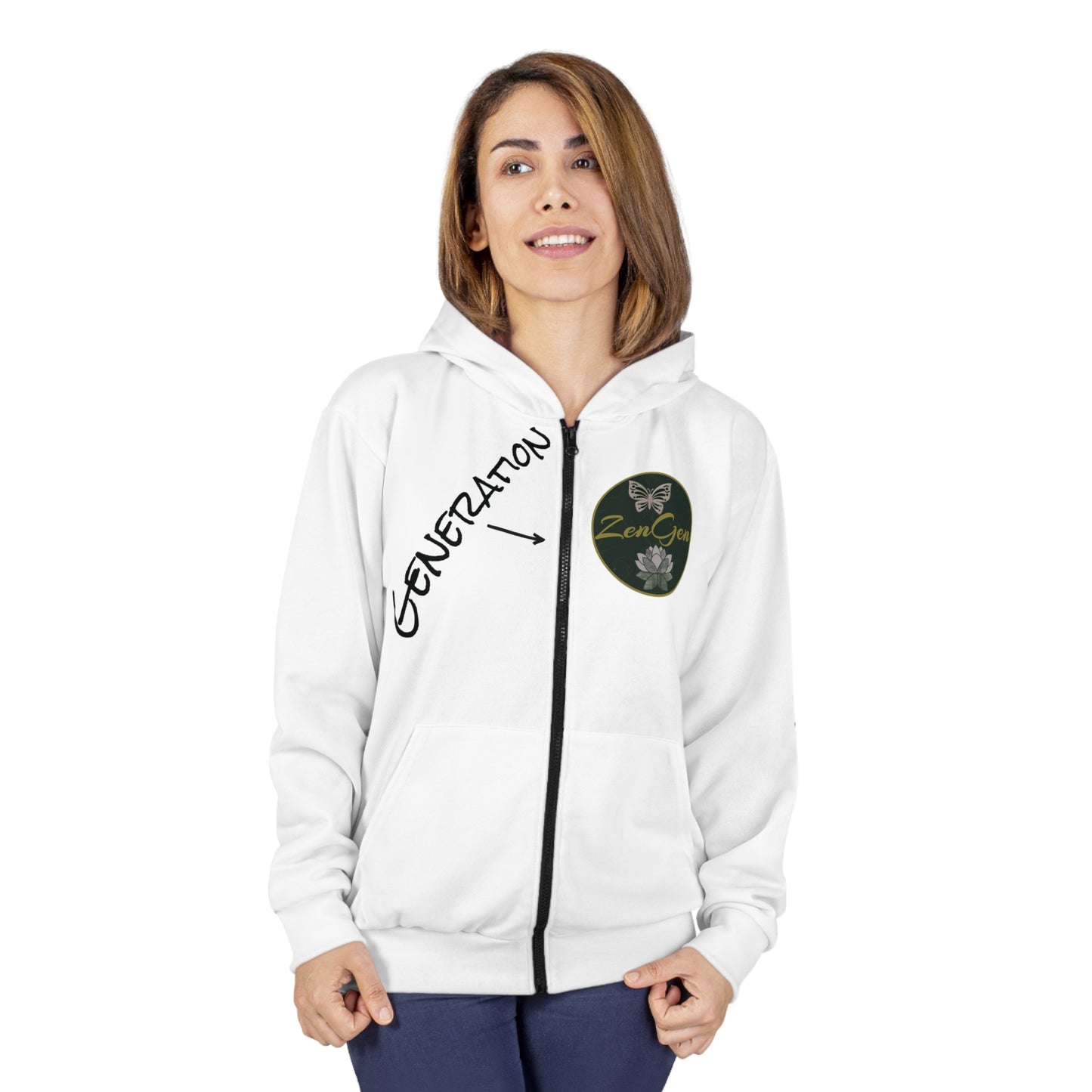 Generation ZenGen - White Unisex Zip Hoodie - ZenGen USA