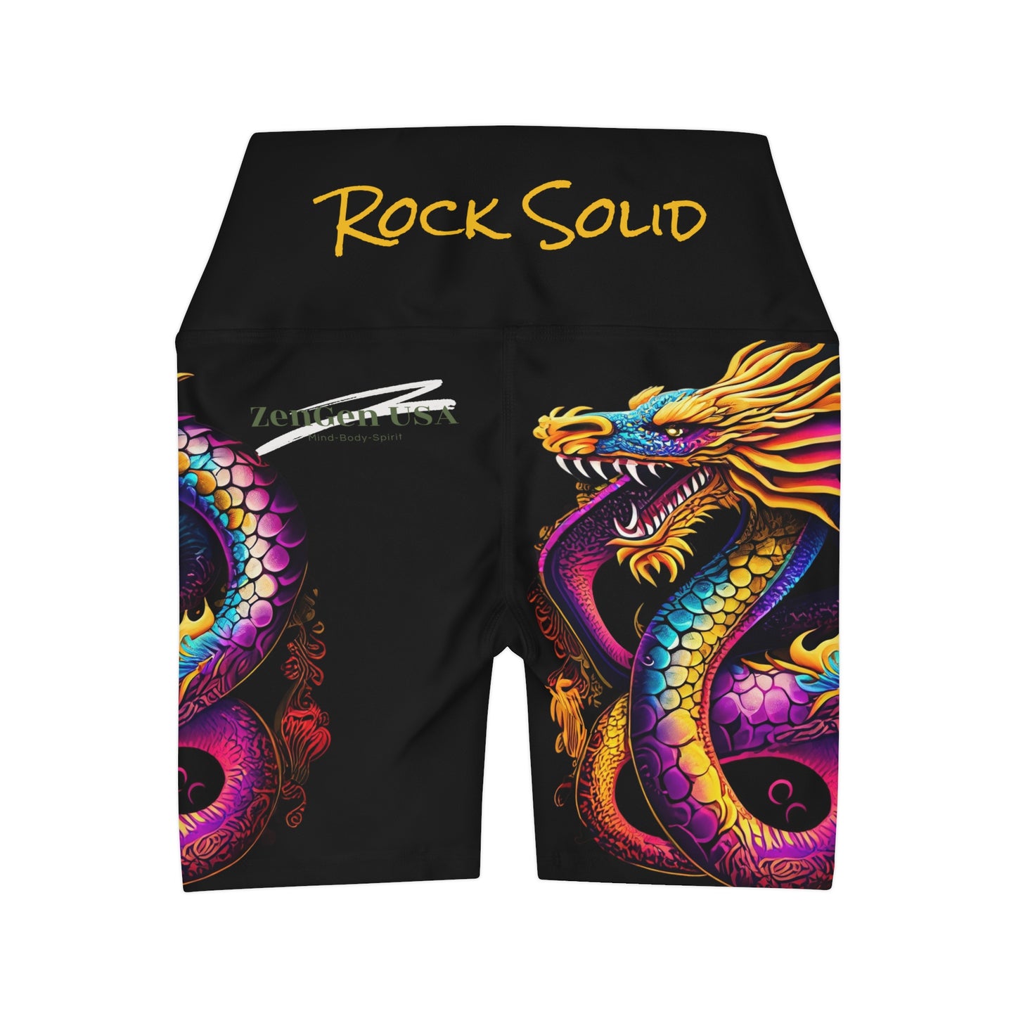 Dragon High Waisted Yoga Shorts | Black | ROCK SOLID | ZenGen USA - ZenGen USA