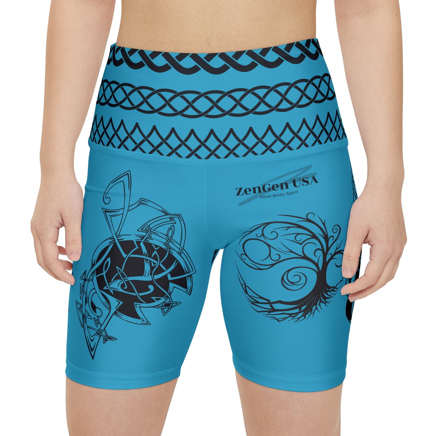 Celtic Tribal Tattoo - Turquoise Women's Workout Shorts - ZenGen USA ROCK SOLID - ZenGen USA