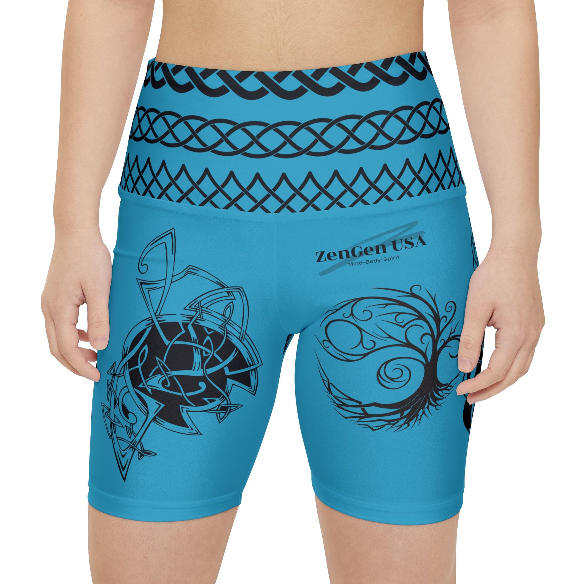 Celtic Tribal Tattoo - Turquoise Women's Workout Shorts - ZenGen USA ROCK SOLID - ZenGen USA