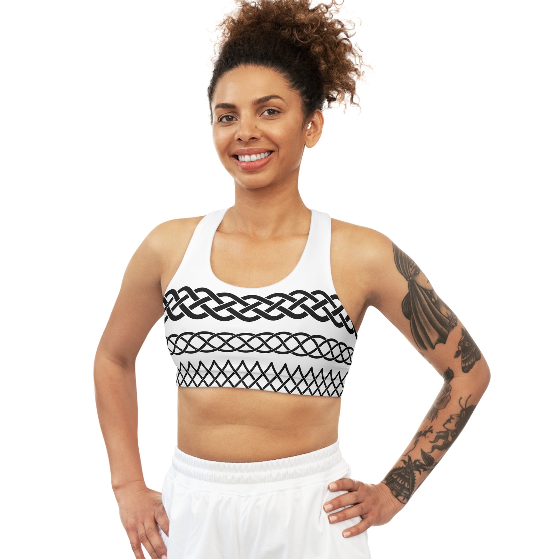 Celtic Tribal Tattoo - White Sports Bra - ZenGen USA ROCK SOLID - ZenGen USA