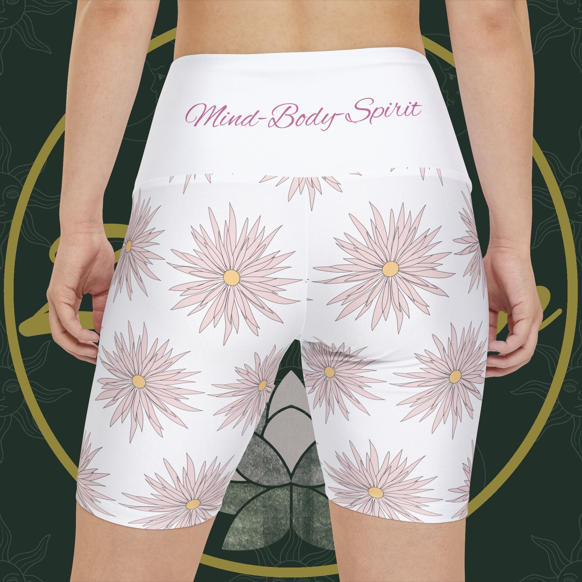 Women's Workout Shorts  - White - ROCK SOLID Blazing Flower - ZenGen USA - ZenGen USA