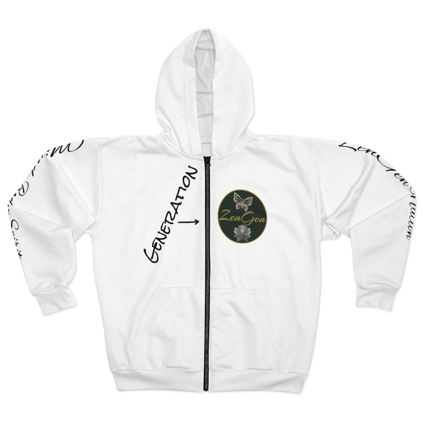 Generation ZenGen - White Unisex Zip Hoodie - ZenGen USA