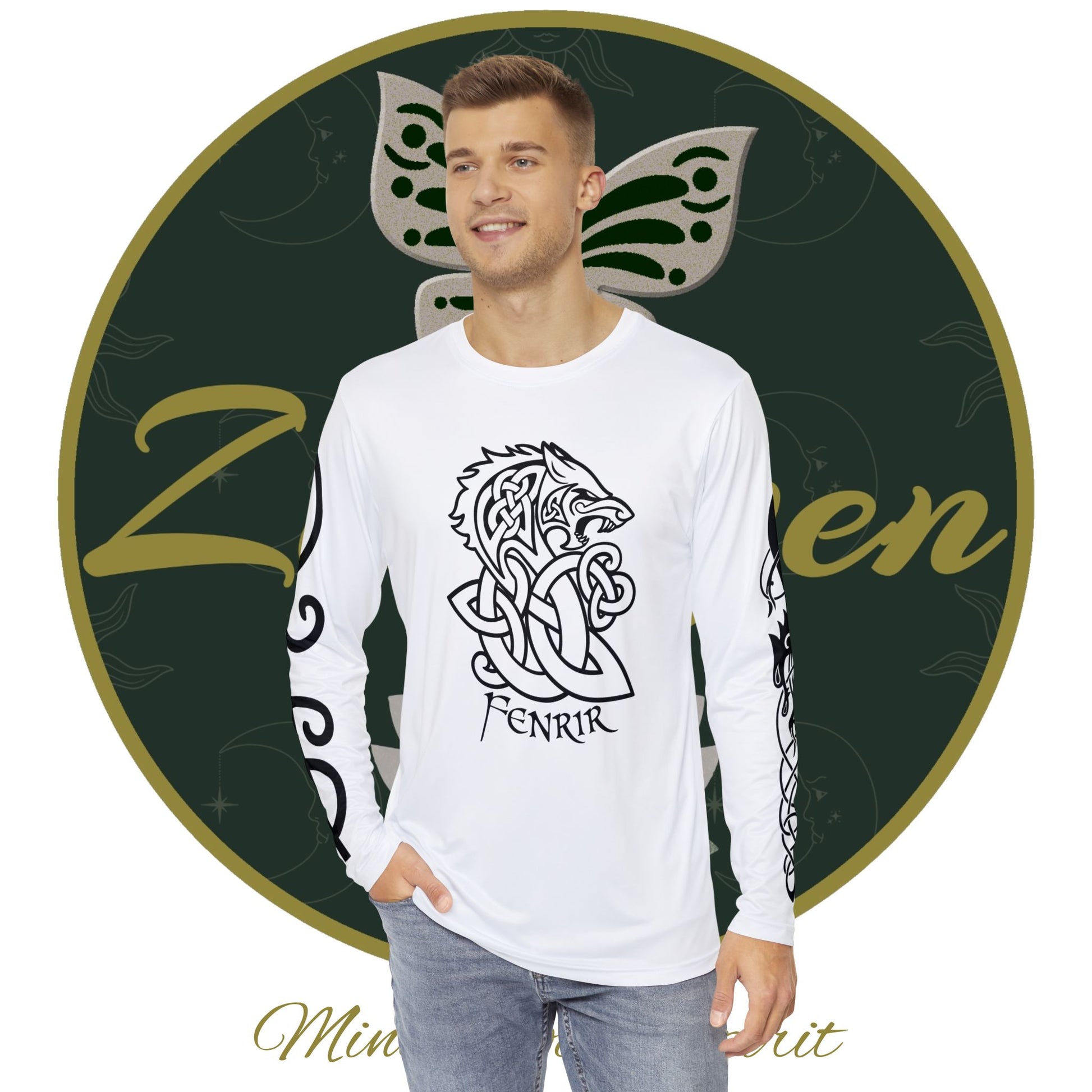 Celtic Fenrir Tribal Tattoo - White Men's Long Sleeve Shirt - ZenGen USA - ZenGen USA