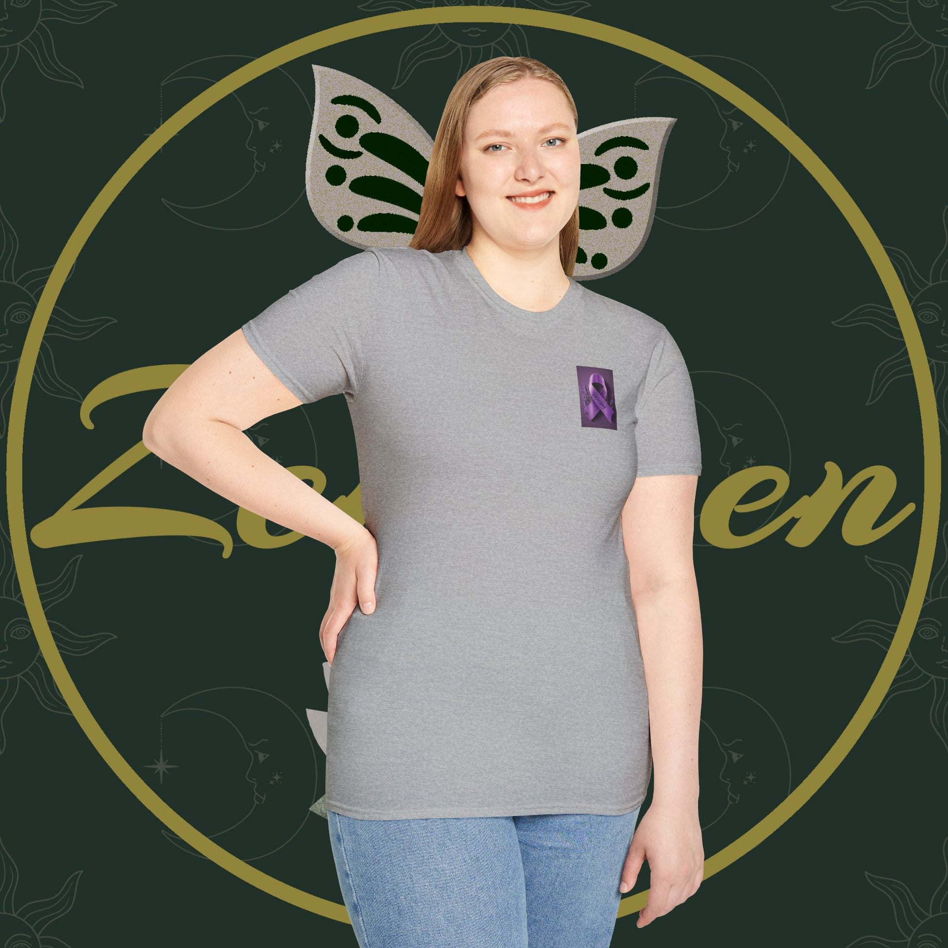 SURVIVOR Lavender Ribbon - Unisex Softstyle T-Shirt - Cancer Awareness all Forms - ZenGen USA
