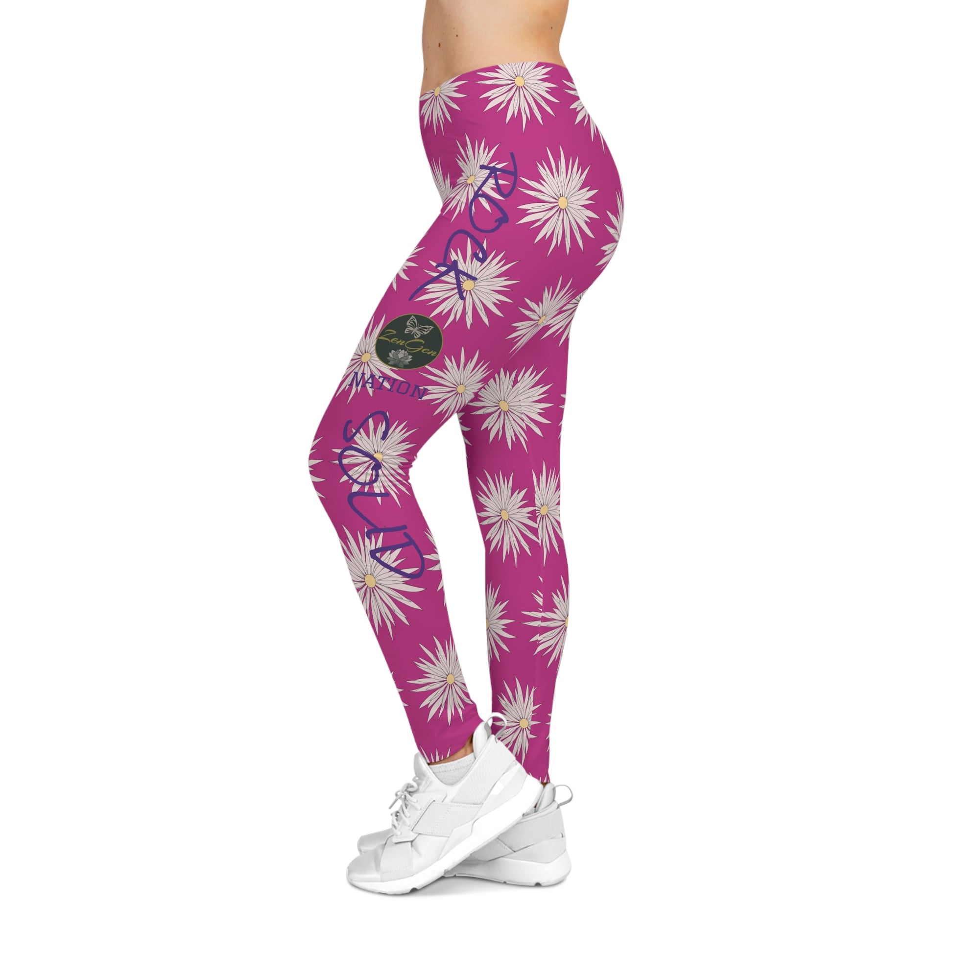 Women's Casual Leggings - Pink - ROCK SOLID Blazing Flower - ZenGen USA - ZenGen USA