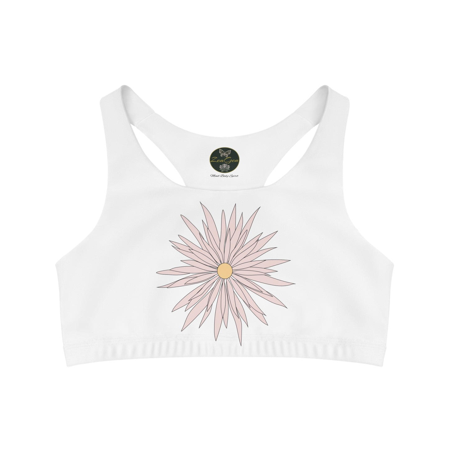 Seamless Sports Bra White - ROCK SOLID Blazing Flower - ZenGen USA - ZenGen USA