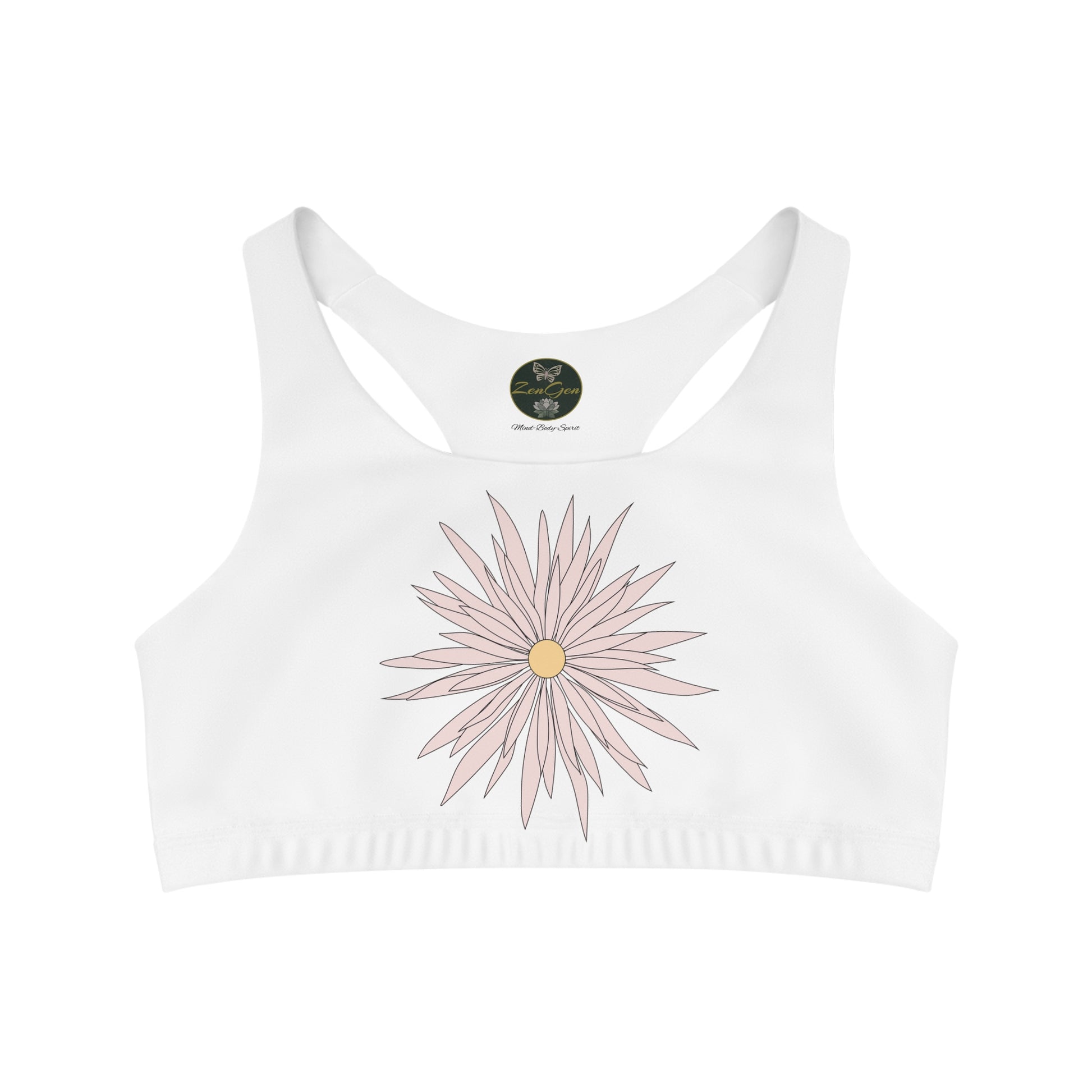 Seamless Sports Bra White - ROCK SOLID Blazing Flower - ZenGen USA - ZenGen USA