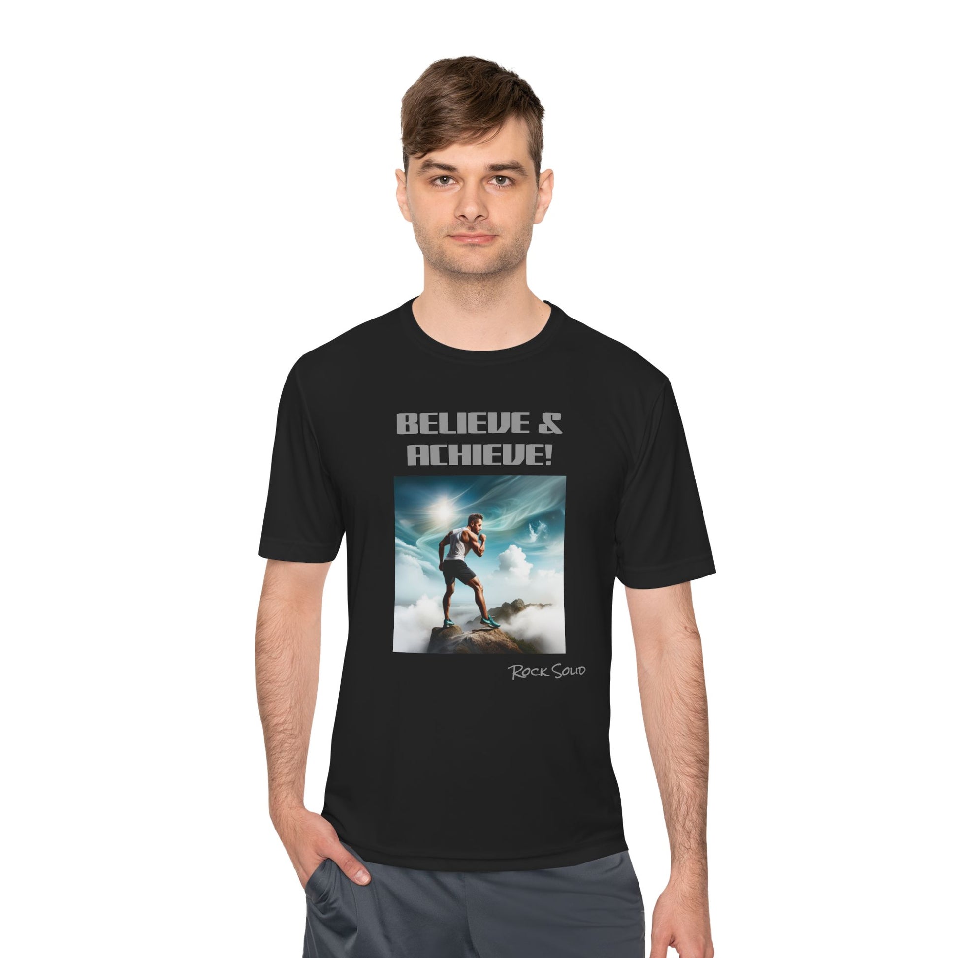 Unisex Moisture Wicking Tee - ROCK SOLID, Believe & Achieve! - ZenGen USA - ZenGen USA