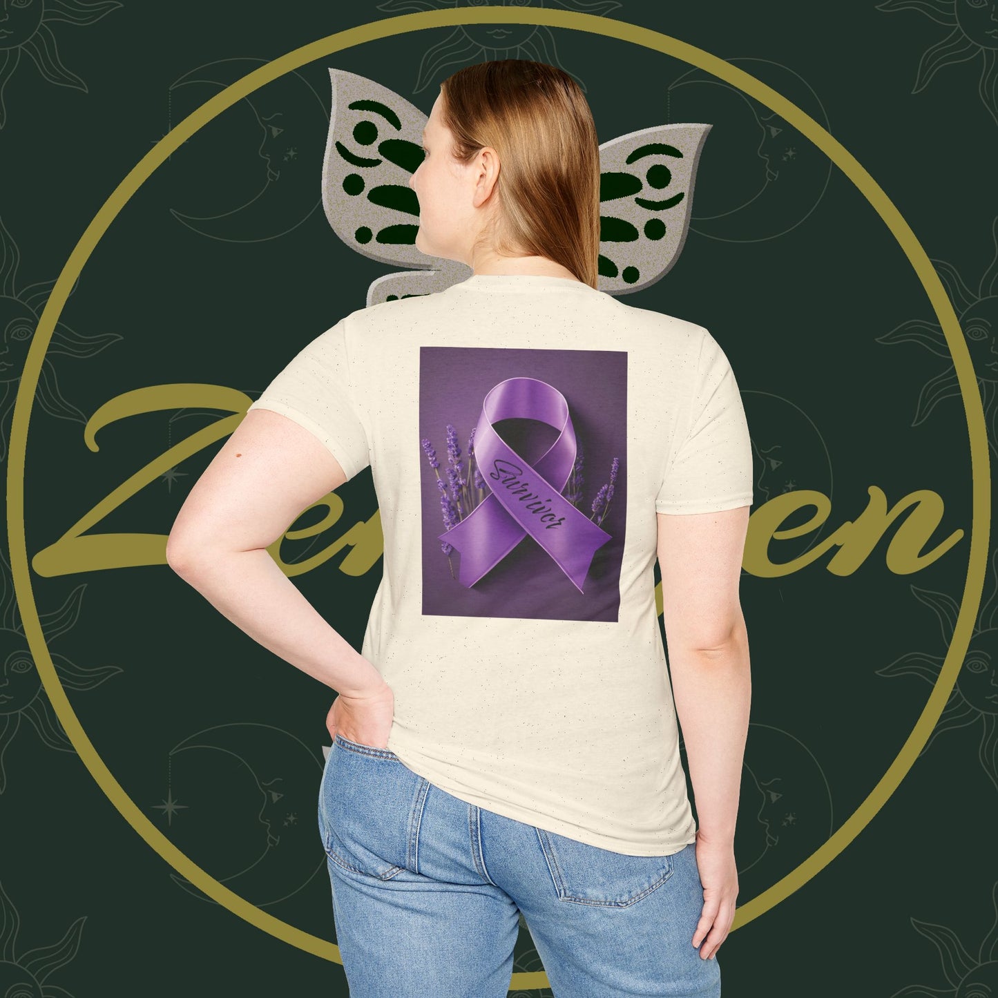 SURVIVOR Lavender Ribbon - Unisex Softstyle T-Shirt - Cancer Awareness all Forms - ZenGen USA