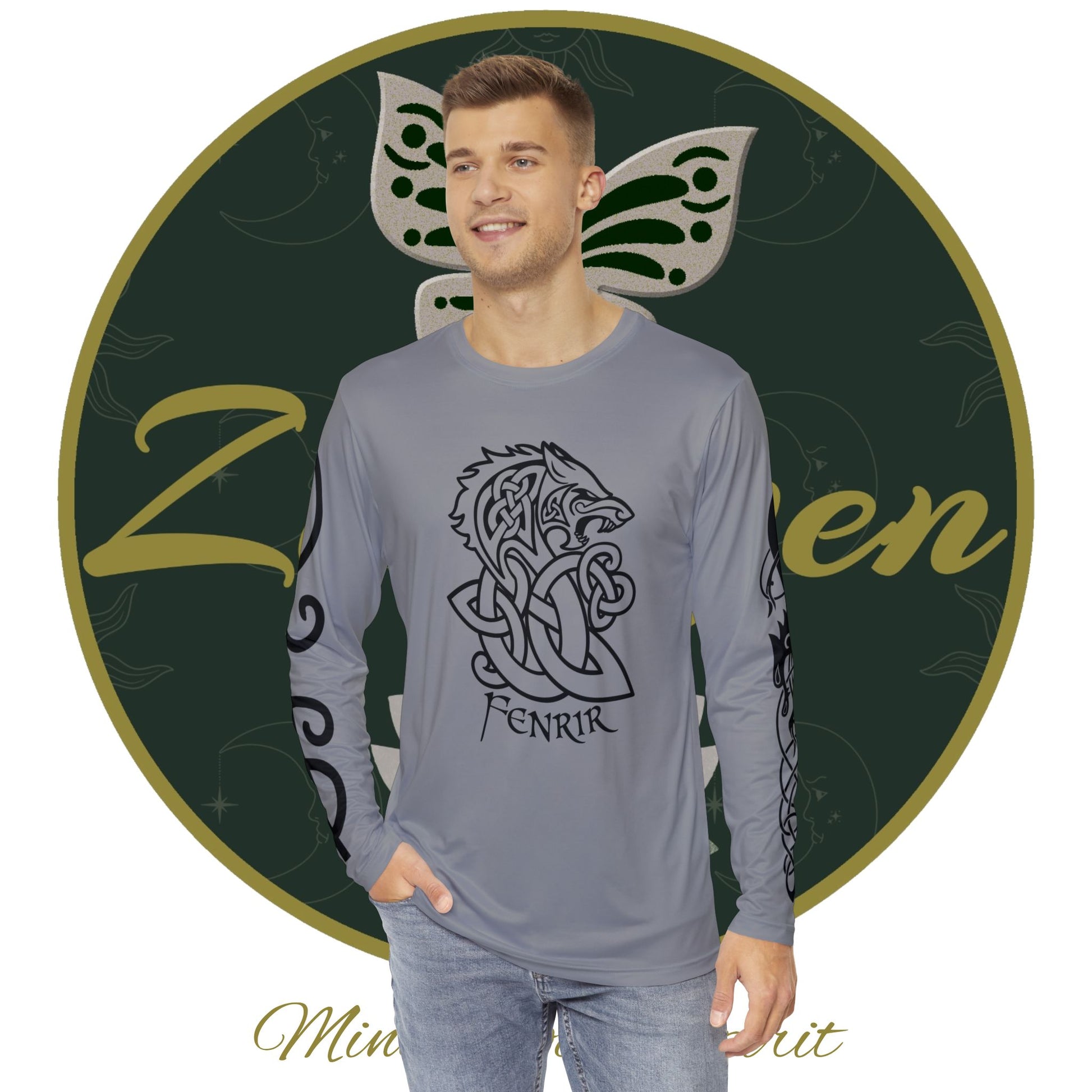 Celtic Fenrir Tribal Tattoo - Grey Men's Long Sleeve Shirt - ZenGen USA - ZenGen USA