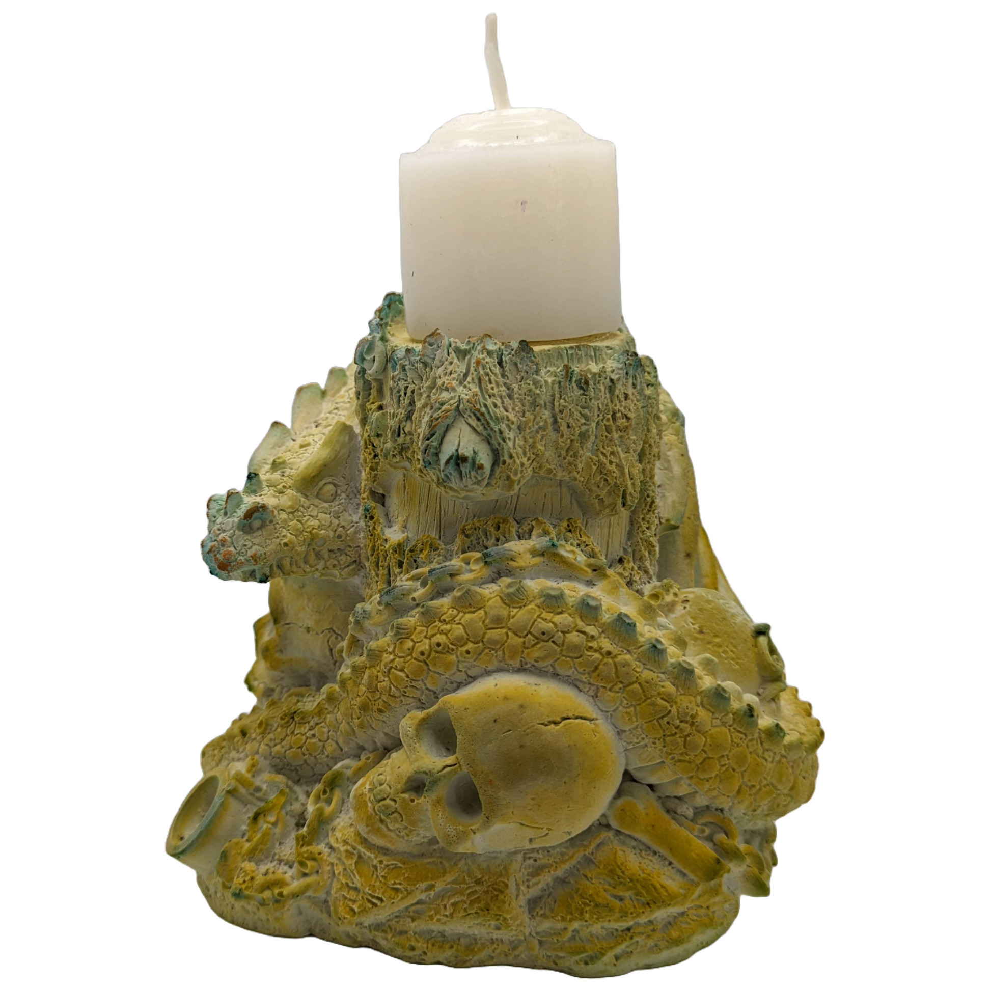 Dragon Candle Holder & Candle - Craft Ceramic - Handmade - Tinted Plaster - ZenGen USA