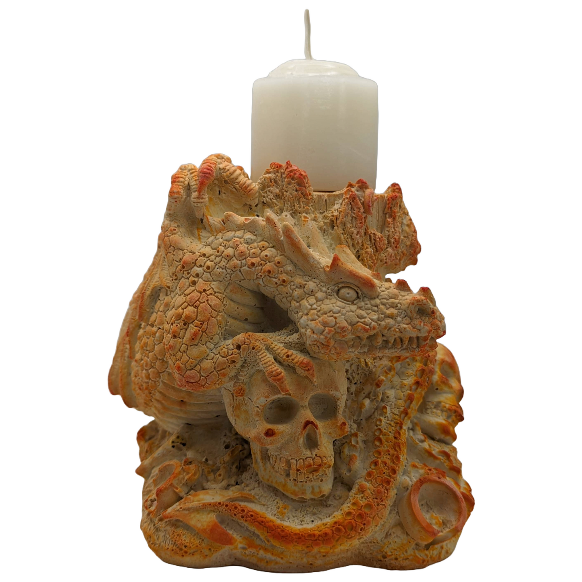 Dragon Candle Holder & Candle - Craft Ceramic - Handmade - Tinted Plaster - ZenGen USA