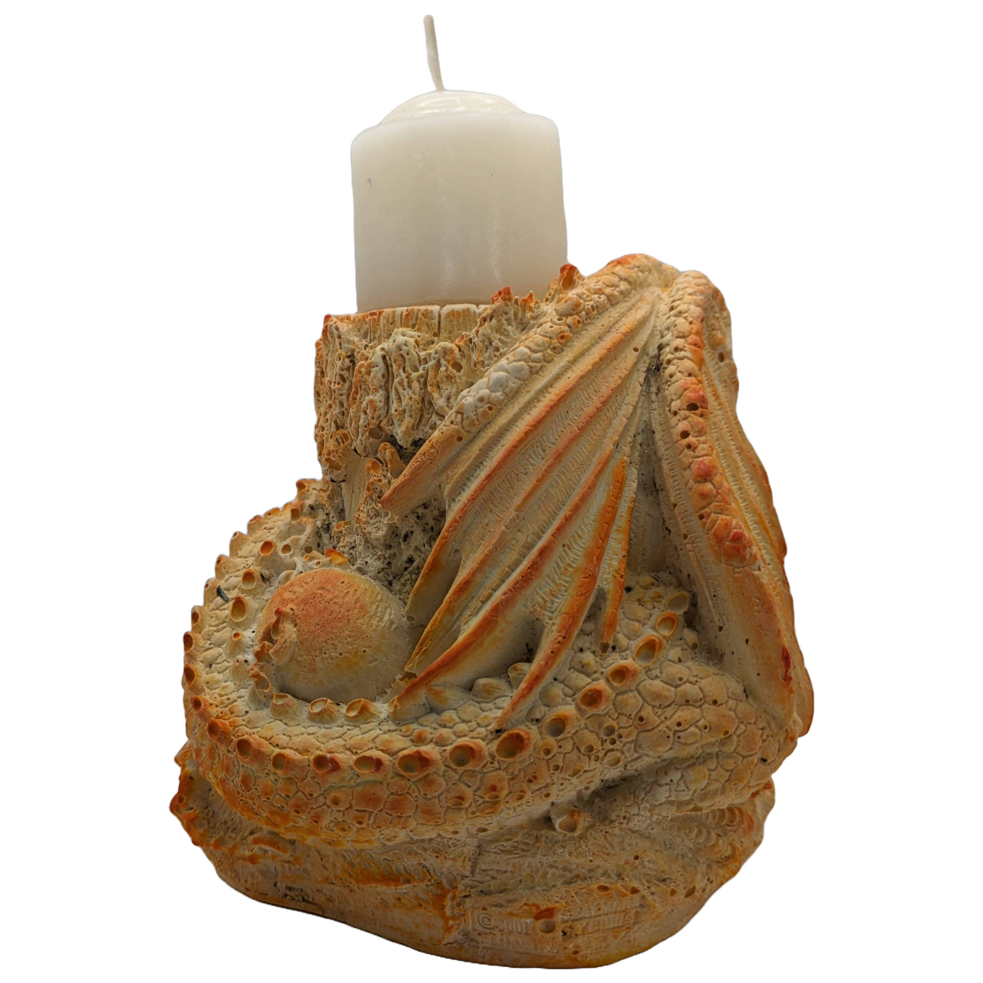 Dragon Candle Holder & Candle - Craft Ceramic - Handmade - Tinted Plaster - ZenGen USA