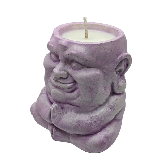 Handmade Ceramic Buddha. Scented Candle - Sagacious Hotei - Custom ROAR Fragrance (Washed Lavender)