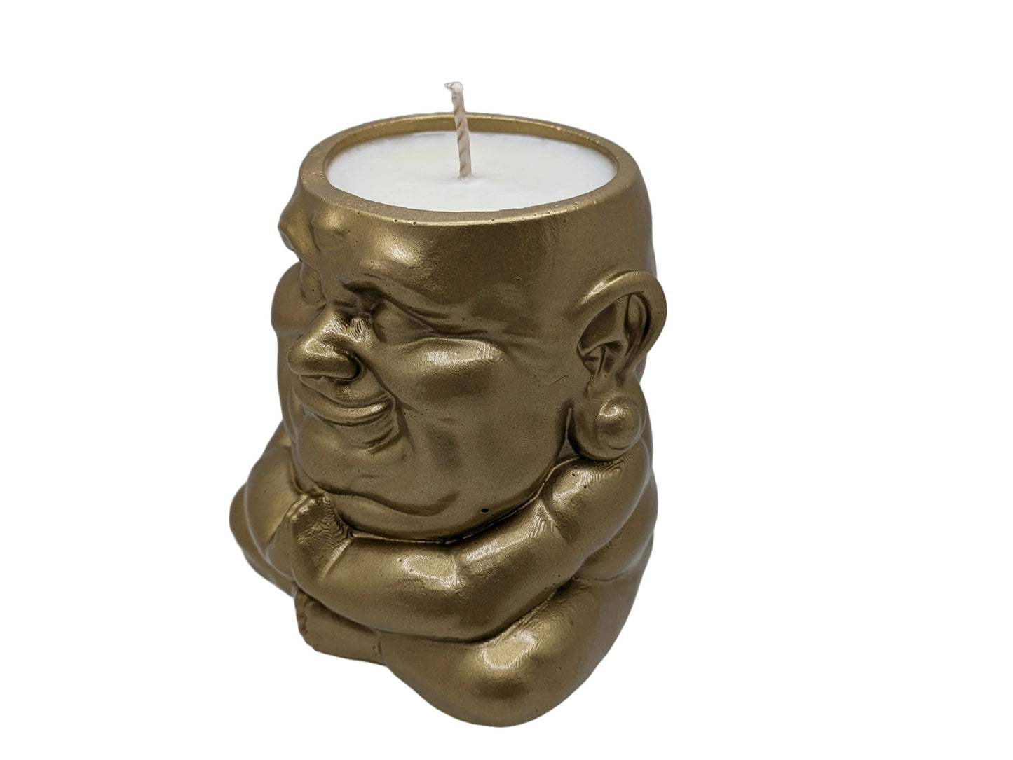 Handmade Ceramic Buddha. Scented Candle - Sagacious Hotei - Custom ROAR Fragrance (Gold)
